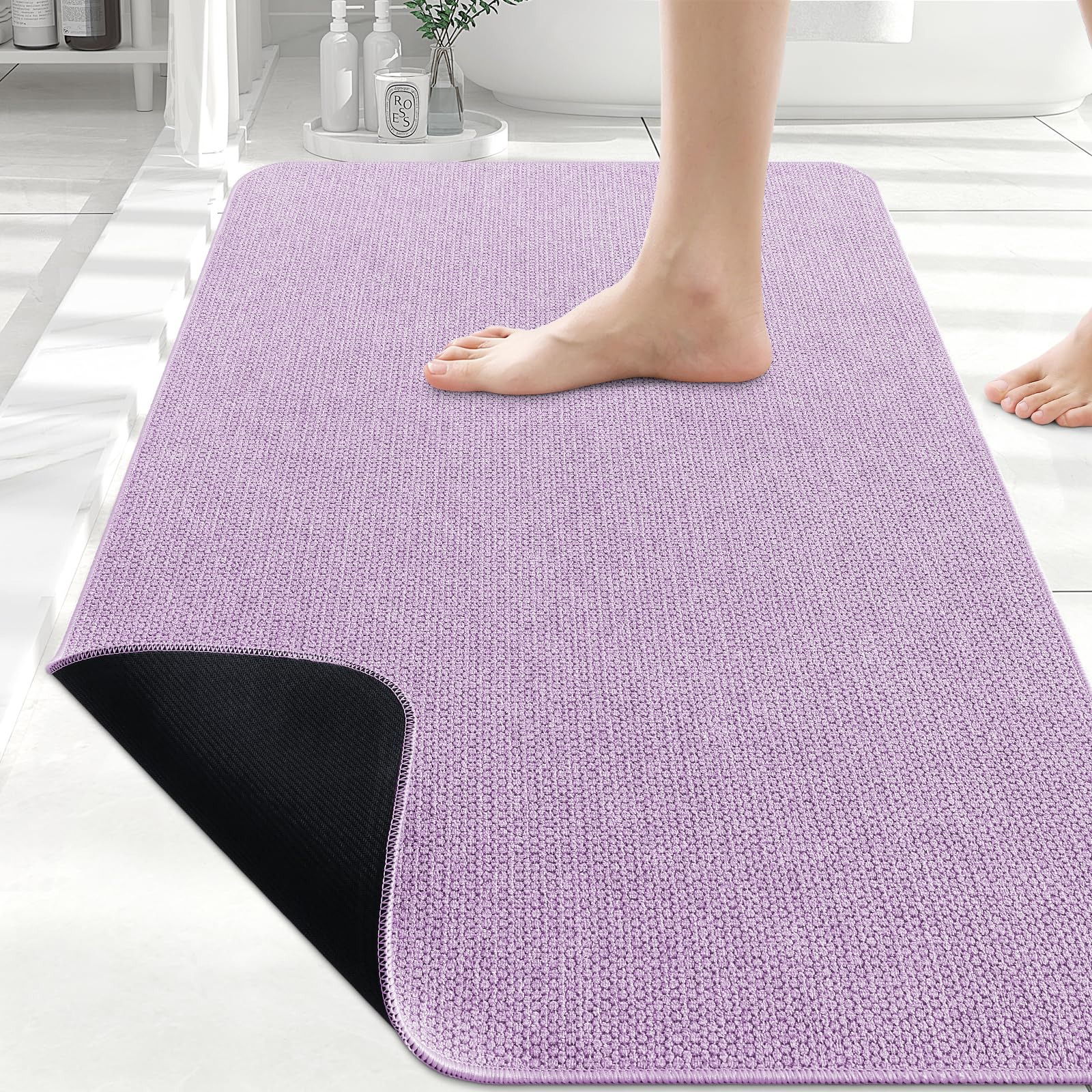 Smiry Ultra Thin Bath Mat 30x20, Non Slip Rubber Washable Bathroom Rugs