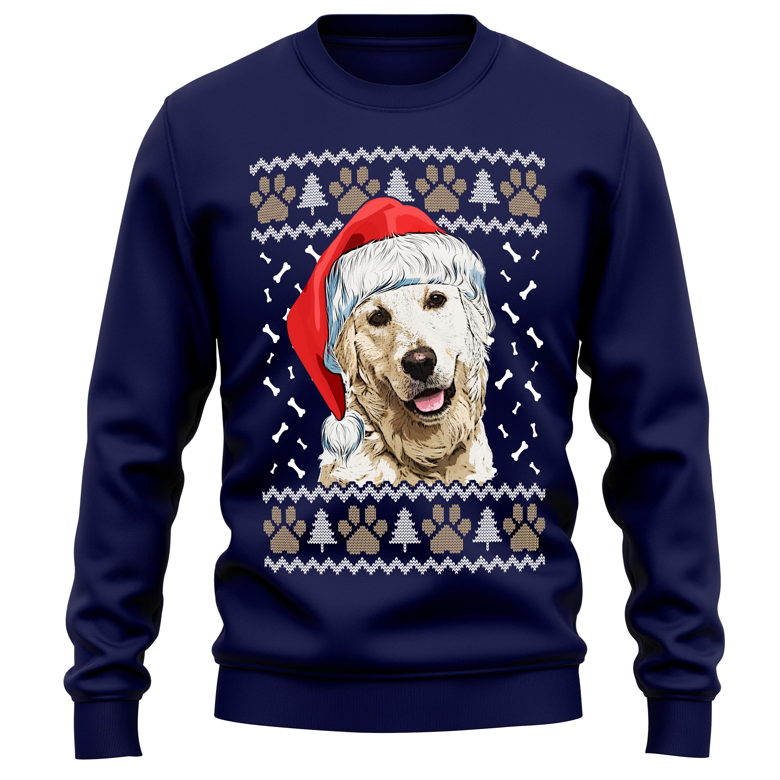 Purple Print House Golden Retriever Christmas Sweatshirt Adult Xmas Jumper For Dog Owner Gifts Autumn Winter Puppy Walks Sweater For Him and Her, XXL, Navy