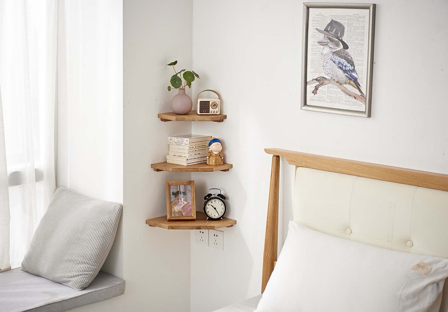 Étagère D'angle Murale En Chêne Massif Blanc - 47,5 Cm