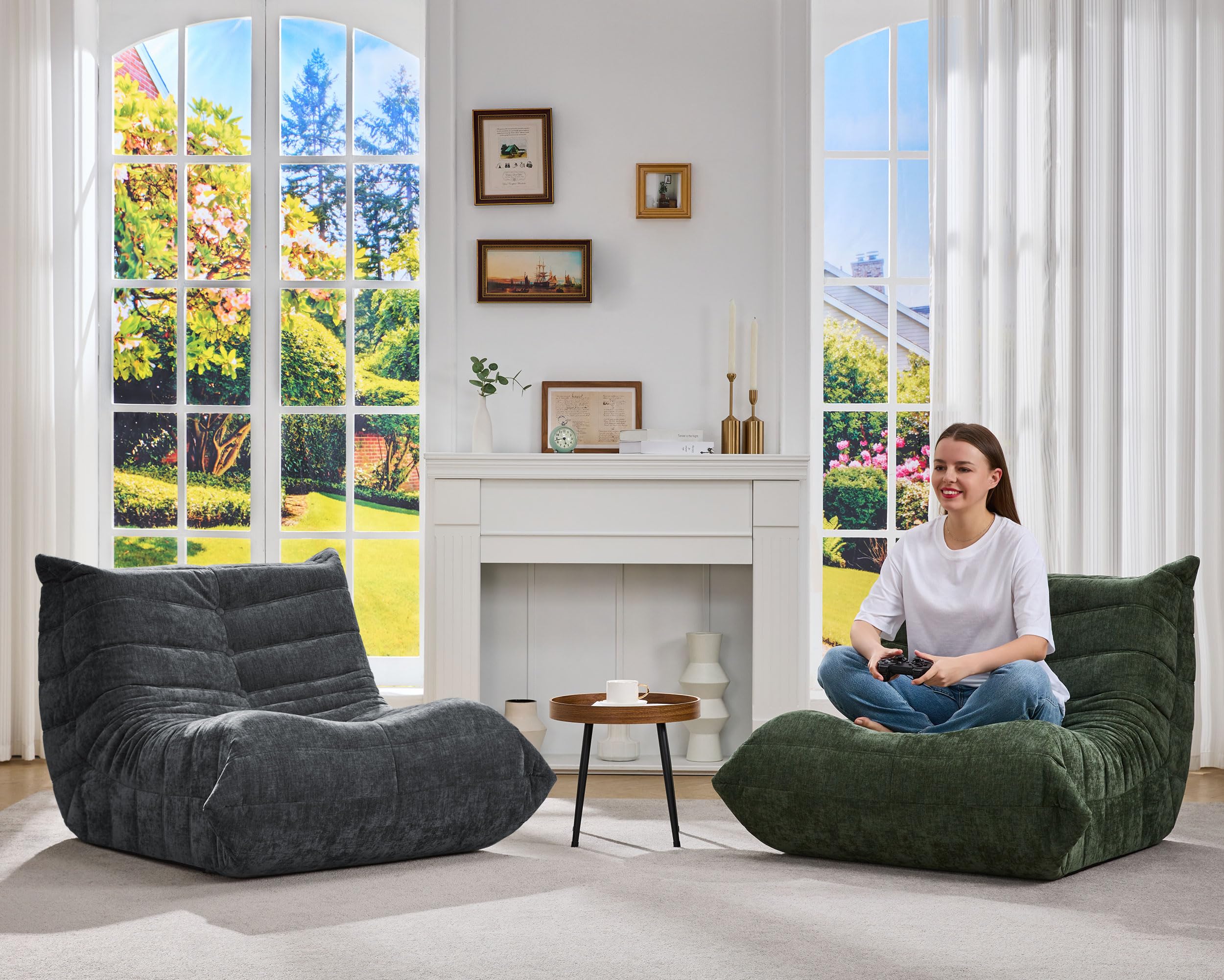 Hobestluk Sitzsack für Erwachsene, Memory-Schaum-Füllung, Kunstfell-Bezug, Bodensofa für Wohnzimmer, Schlafzimmer & Büro, Olivgrün, L, Einzel