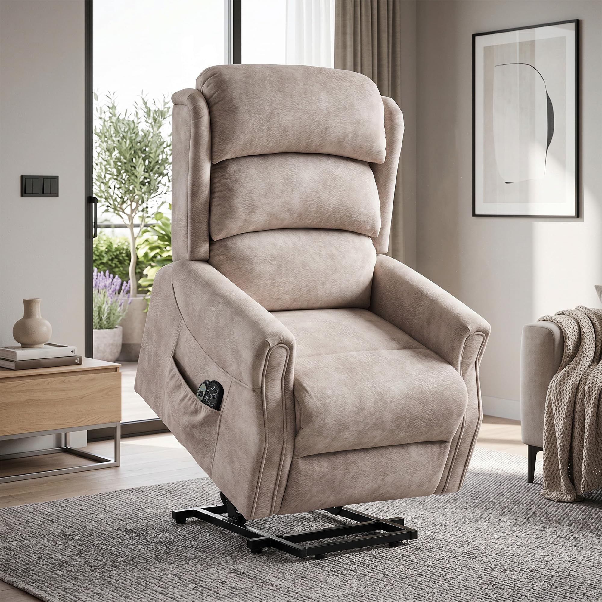 HOMCOM Poltrona sollevatore elettrico massaggio vibrazione e calore poltrona relax elettrica velluto schienale reclinabile cuscino a molle tasche laterali telecomando poggiapiedi facile montaggio