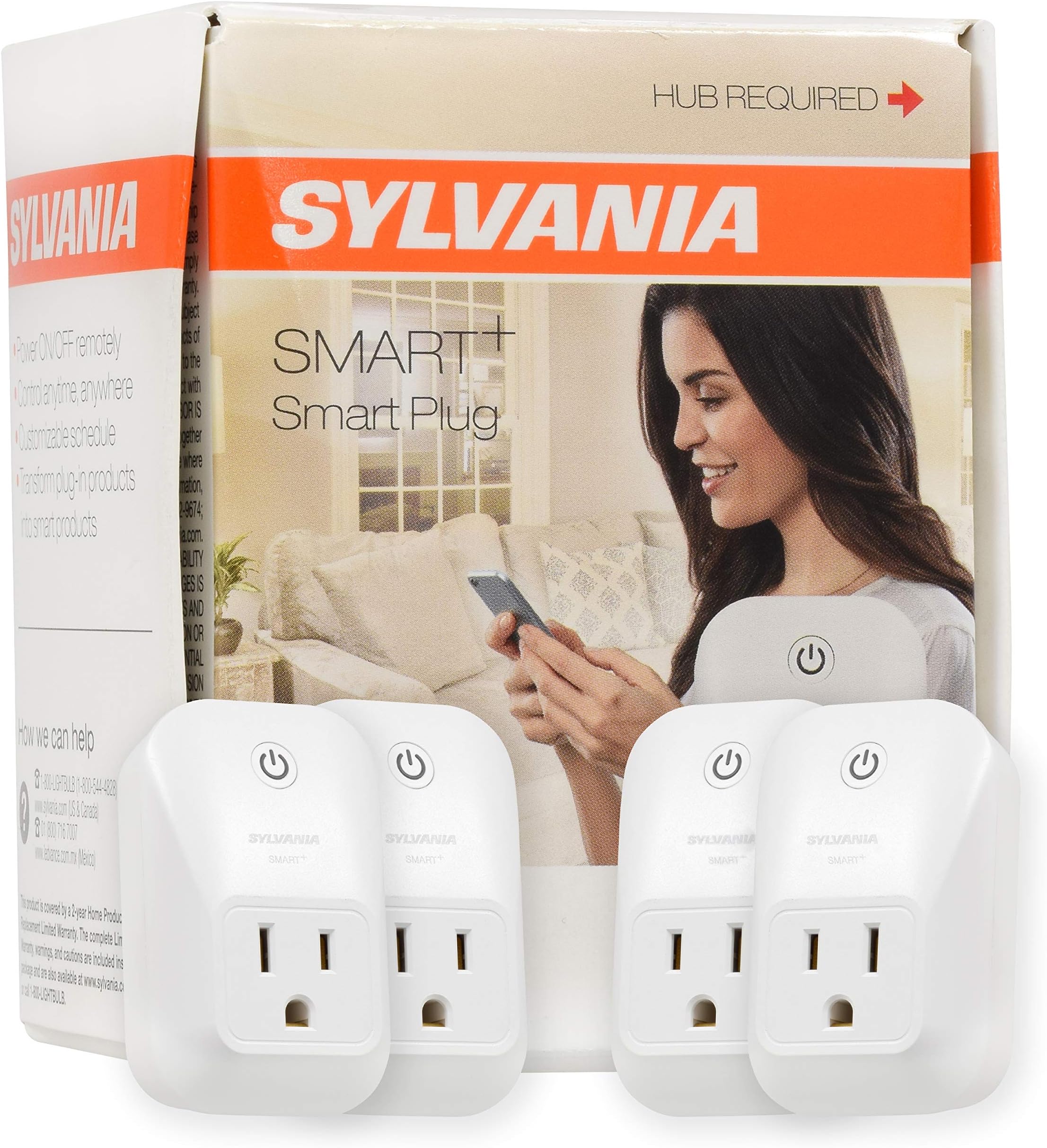 Sylvania Smart ZigBee Smart Plug, Works with SmartThings, Wink, and Amazon Echo Plus, Hub Needed for Alexa/Google Assistant - 4 Pack (75591)