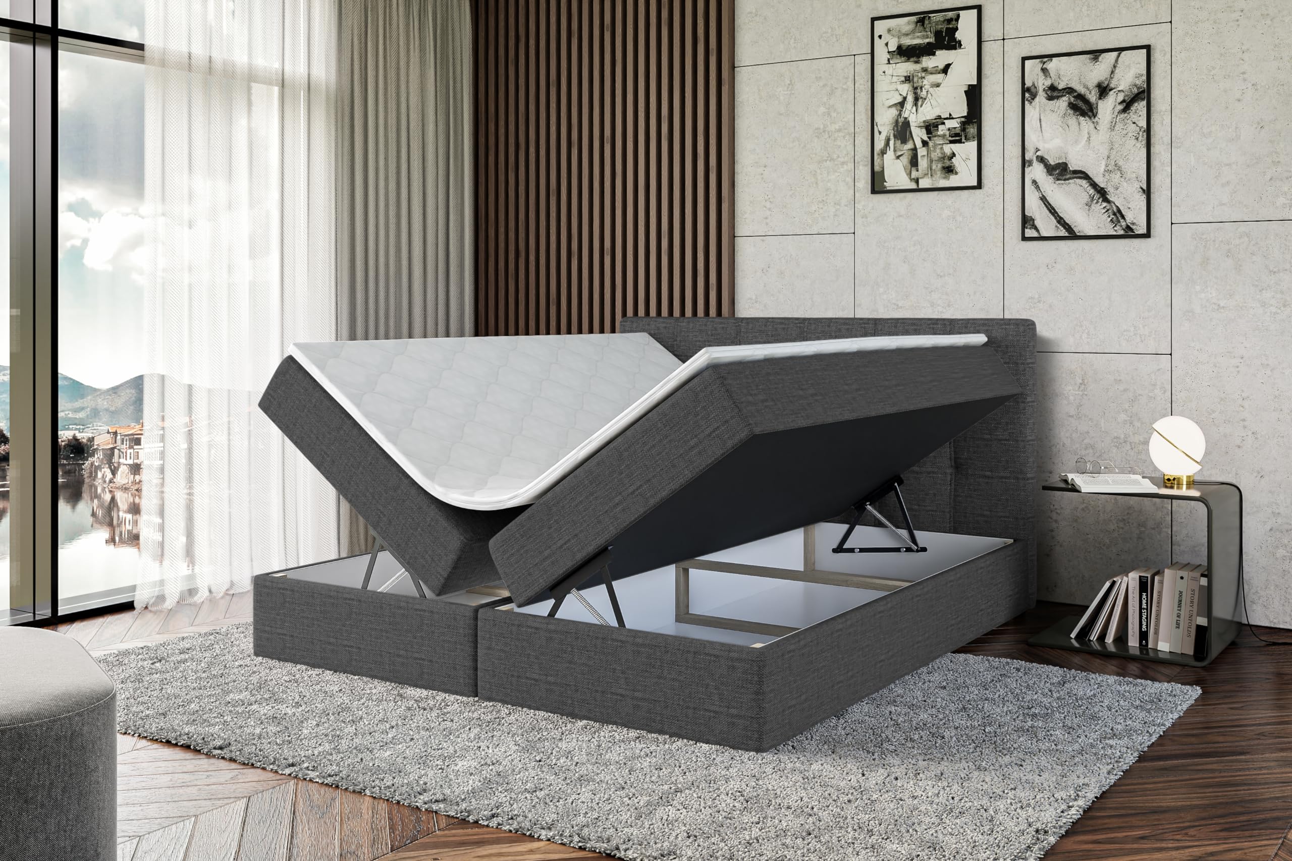 ALTDECOR Boxspringbett mit H3-Matratze Marce - 160x200 - Dunkelgrau