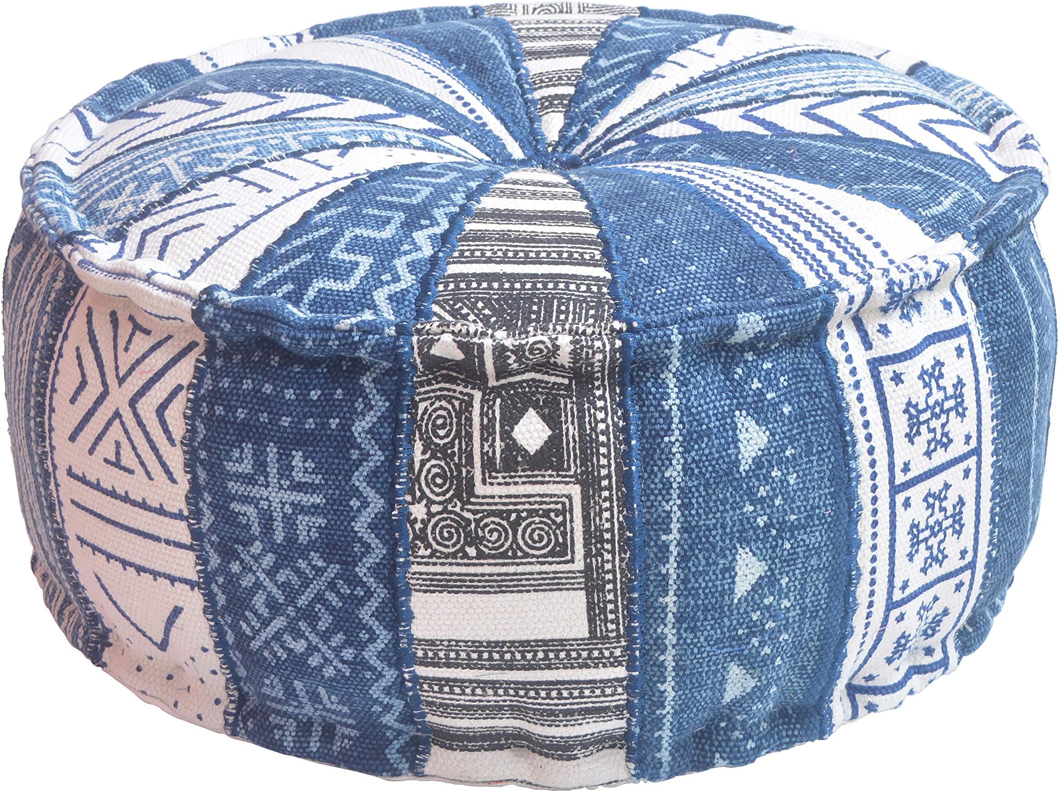 MARUDHARA Pizza Slice Stuffed Pouf Kilim Cotton 22"X10", Round POUFFE, Dhurrie Pouf, Ottoman Extra Sitting, Floor Cushion