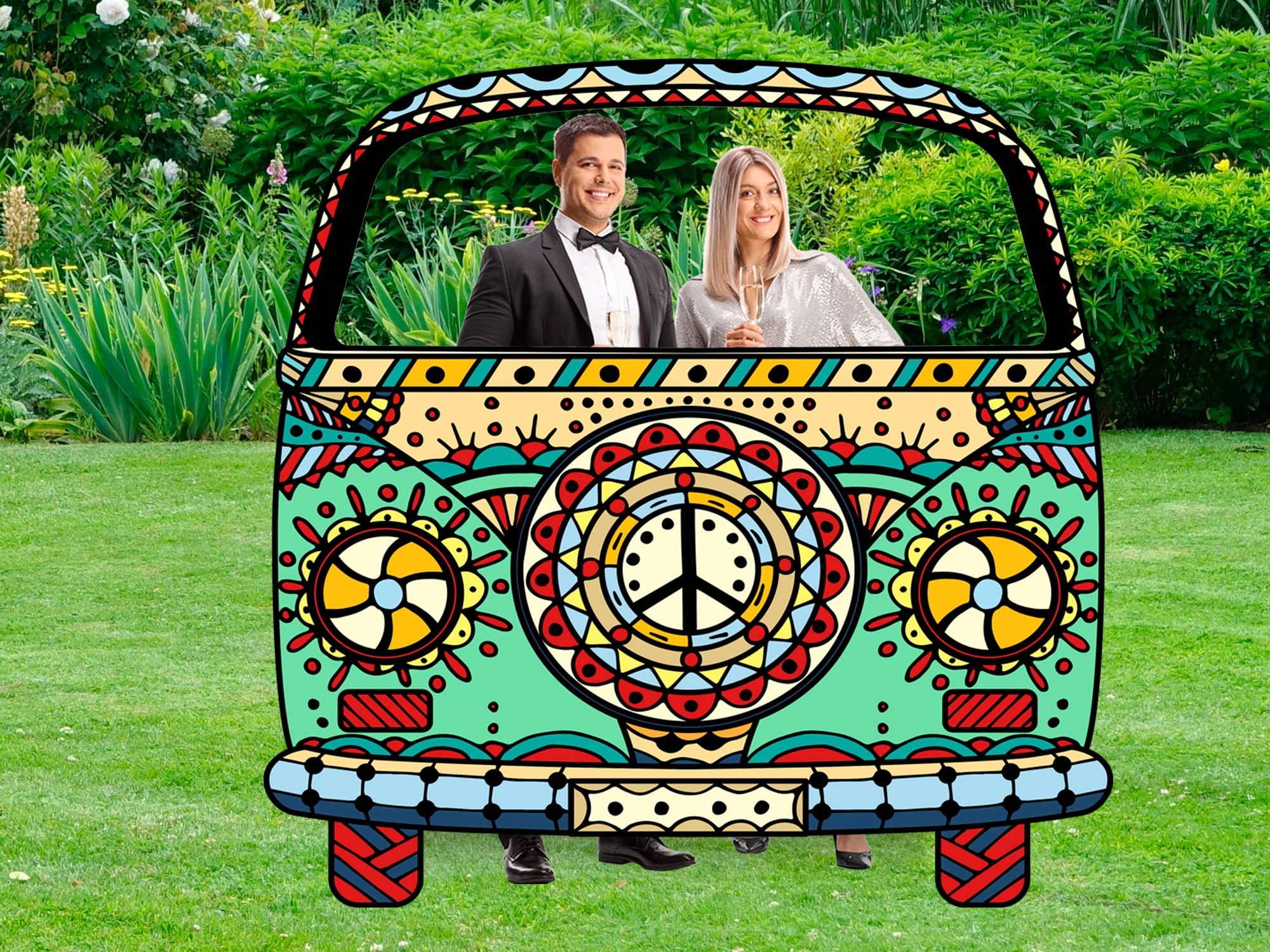 Oedim Photocall para Bodas en Cartón Furgoneta Hippie 156x156cm | Photocall Furgoneta Hippie | Photocall Económico y Original | Photocall Troquelado