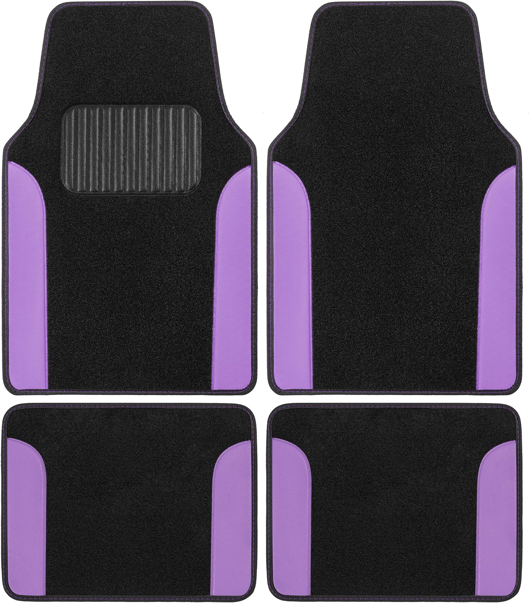 BDK Carpet Floor Mats for Cars, Two-Tone Carpet Car Mat with Faux Leather Accents, Automotive Floor Mat Sets with Built-in Heel Pad, Stylish Interior Car Accessories Purple
