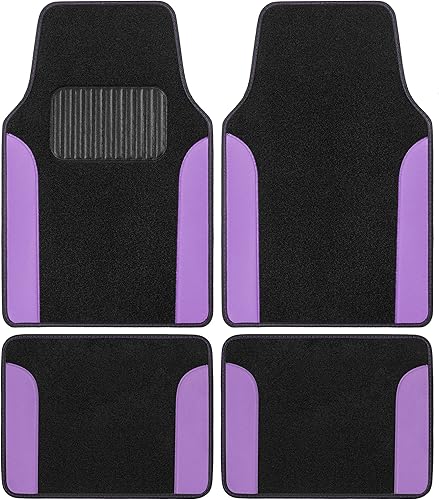 BDK - Tapetes para auto de dos tonos con detalles de cuero sintético, juego de tapetes para auto con almohadilla para el talón incorporada,