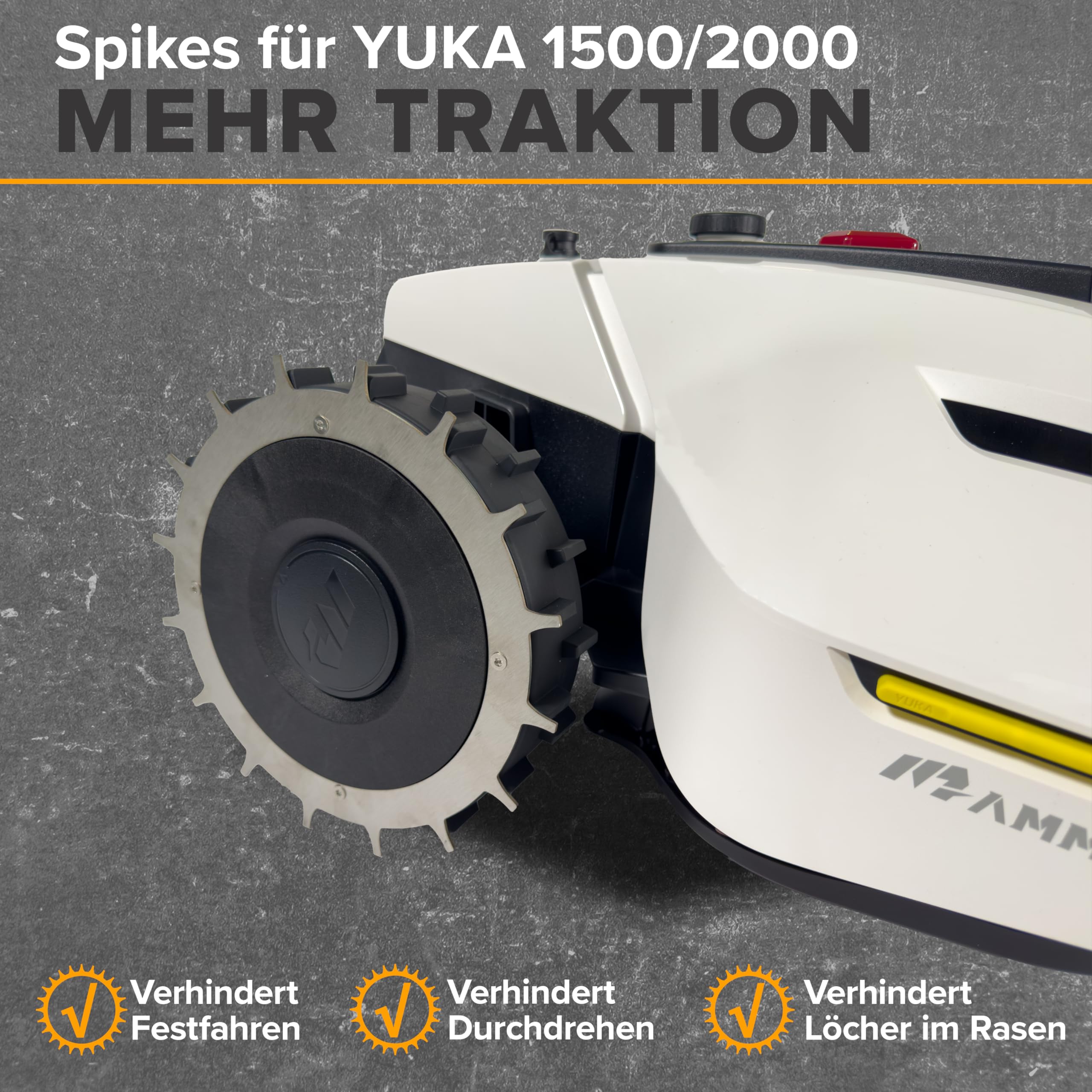 Pinchos para MAMMOTION YUKA 1500 y 2000 – Acero inoxidable – Tornillos avellanados – Antideslizante para robot cortacésped – 8 x tornillos y espaciadores – Ayuda de tracción y accesorios de
