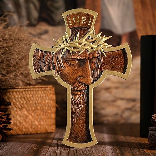 Miniatura 6 de BGCOPPER Corona de espinas Jesús Cruz Wll Decoración, Cruz de madera hecha a mano para pared, Crucifijo INRI Crucifijo de pared para el hogar,