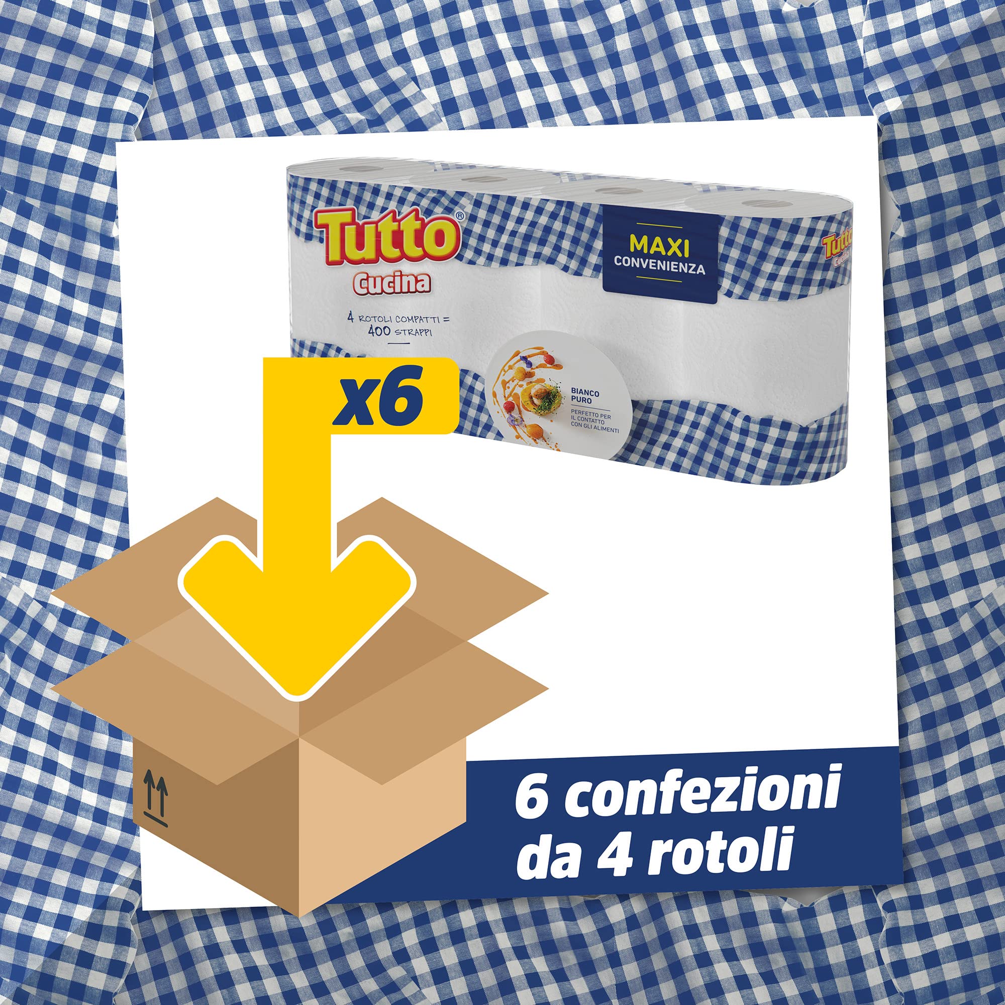 Tutto Cucina 24 Maxi Rotoli di Carta, 2 Veli, 100* Strappi, Extra Assorbenti e Super Resistenti, Adatti alla Pulizia delle Superfici e al Contatto con Alimenti, Made in Italy