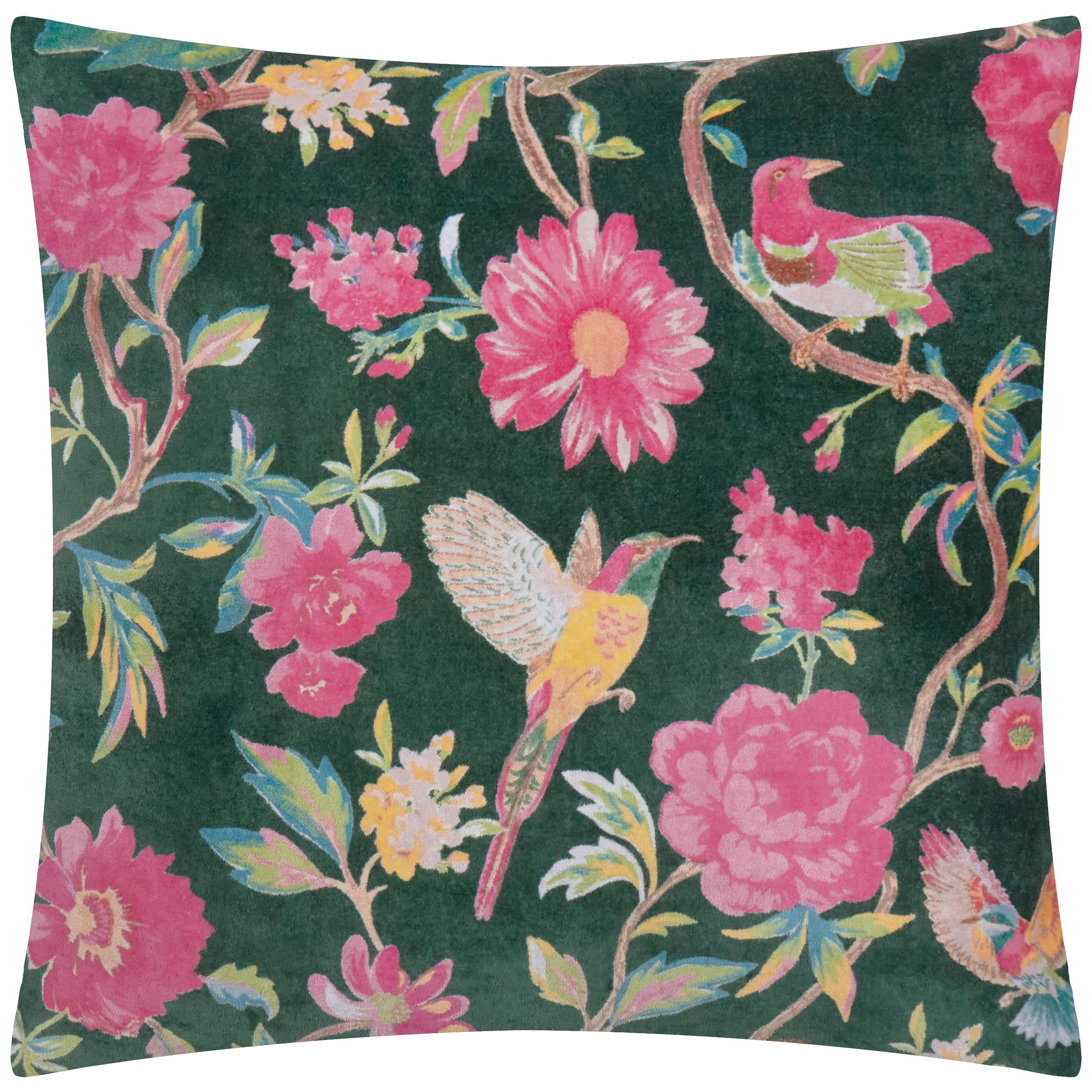 furn. Wylder Aviary Cushion Cover – Cotton Velvet Country Garden Bird Decorative Case (Teal Green – 50x50cm)
