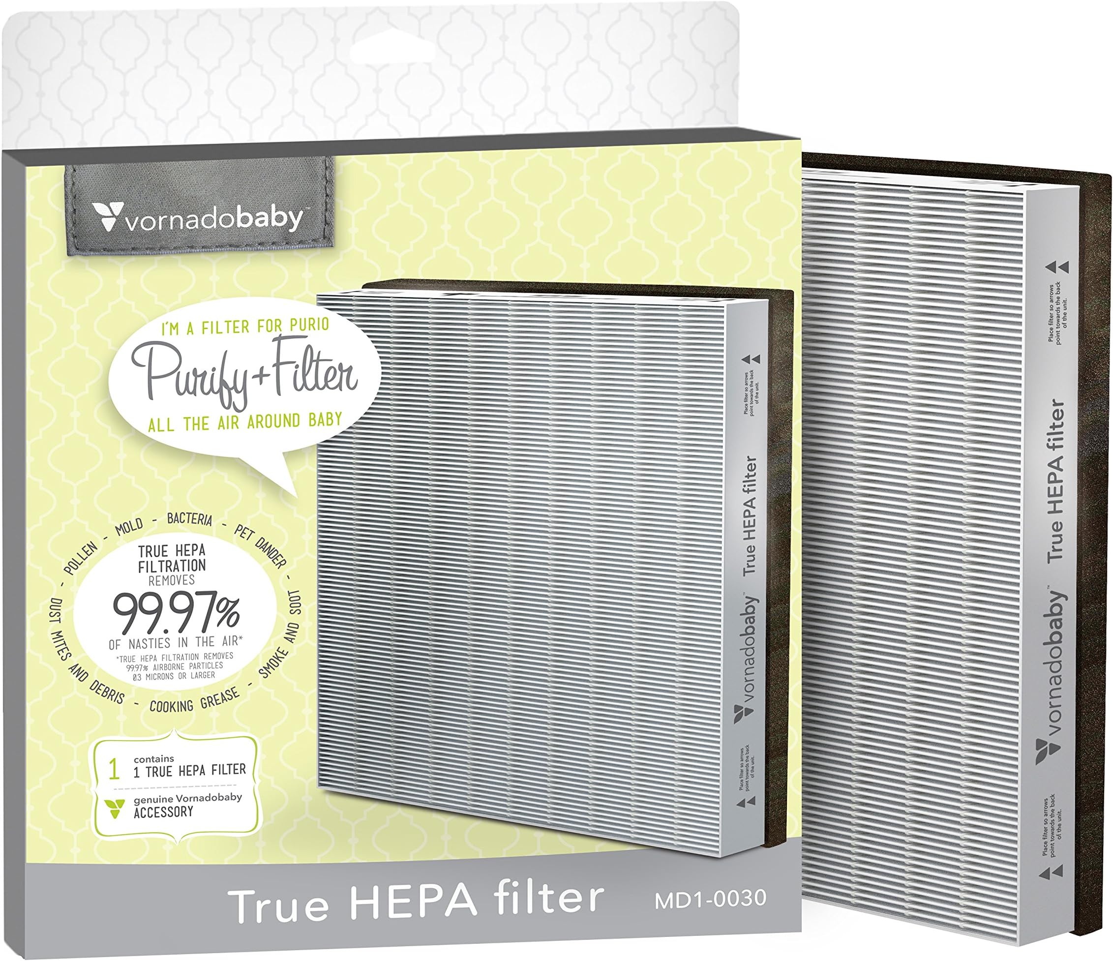 Vornadobaby MD1-0030 True HEPA Filter for Purio, Requires No Cleaning, Easy to Replace, Captures 99.97% of All Airborne Particles 0.3 Microns or Larger