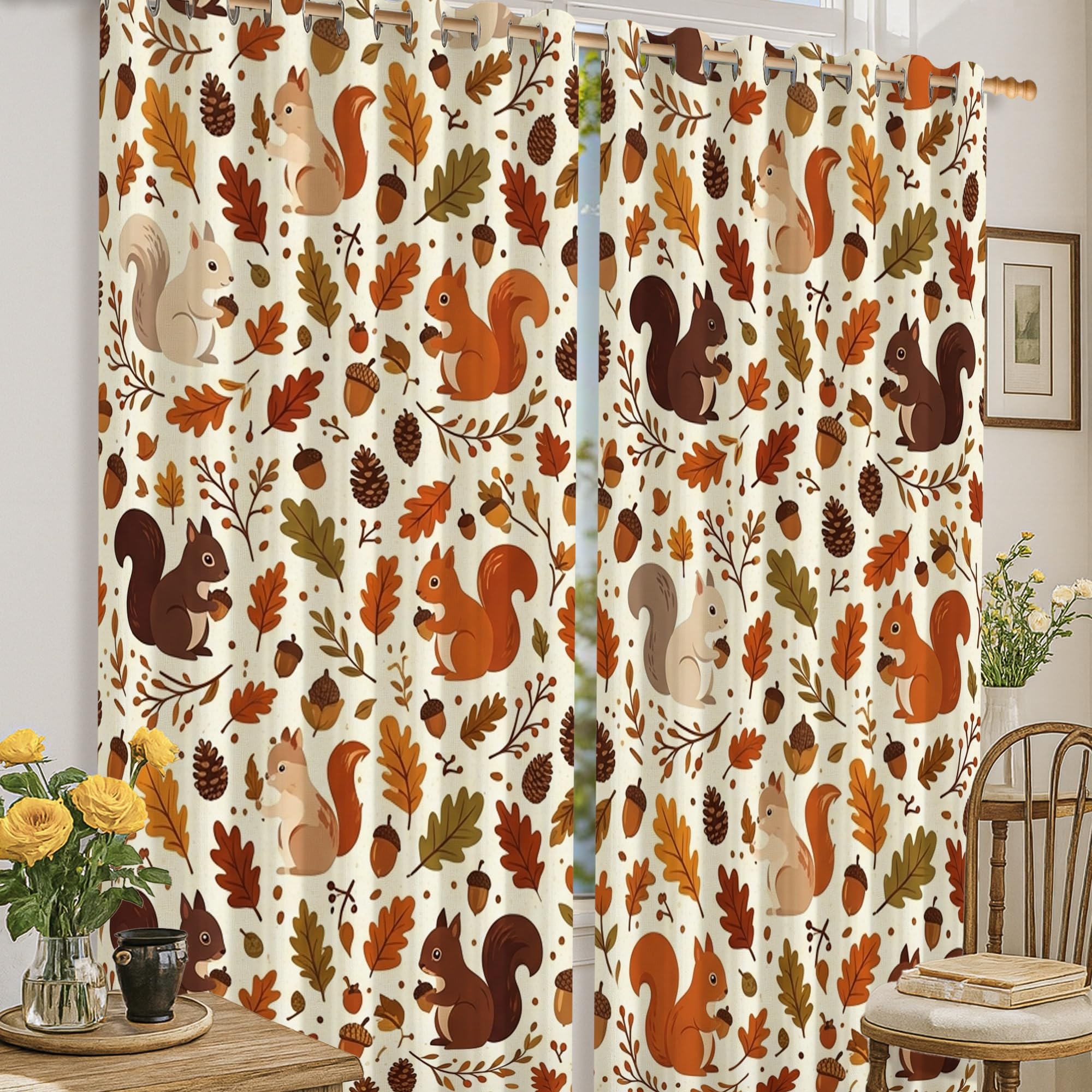 Rideaux occultants pour bloquer la lumière avec motif feuille d'automne