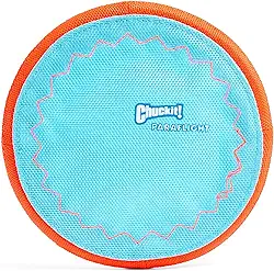 Chuckit! Brinquedo para cães Paraflight Flying Disc - Flyer flutuante de água - Construção de nylon durável com bordas de borracha macia - Para cães pequenos e médios - Tamanho pequeno - 17 cm C x 17