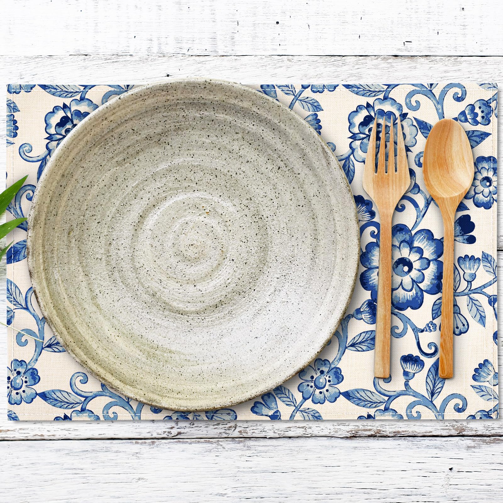 Amazon.com: AnyDesign Blue White Floral Placemat Vintage Flower 