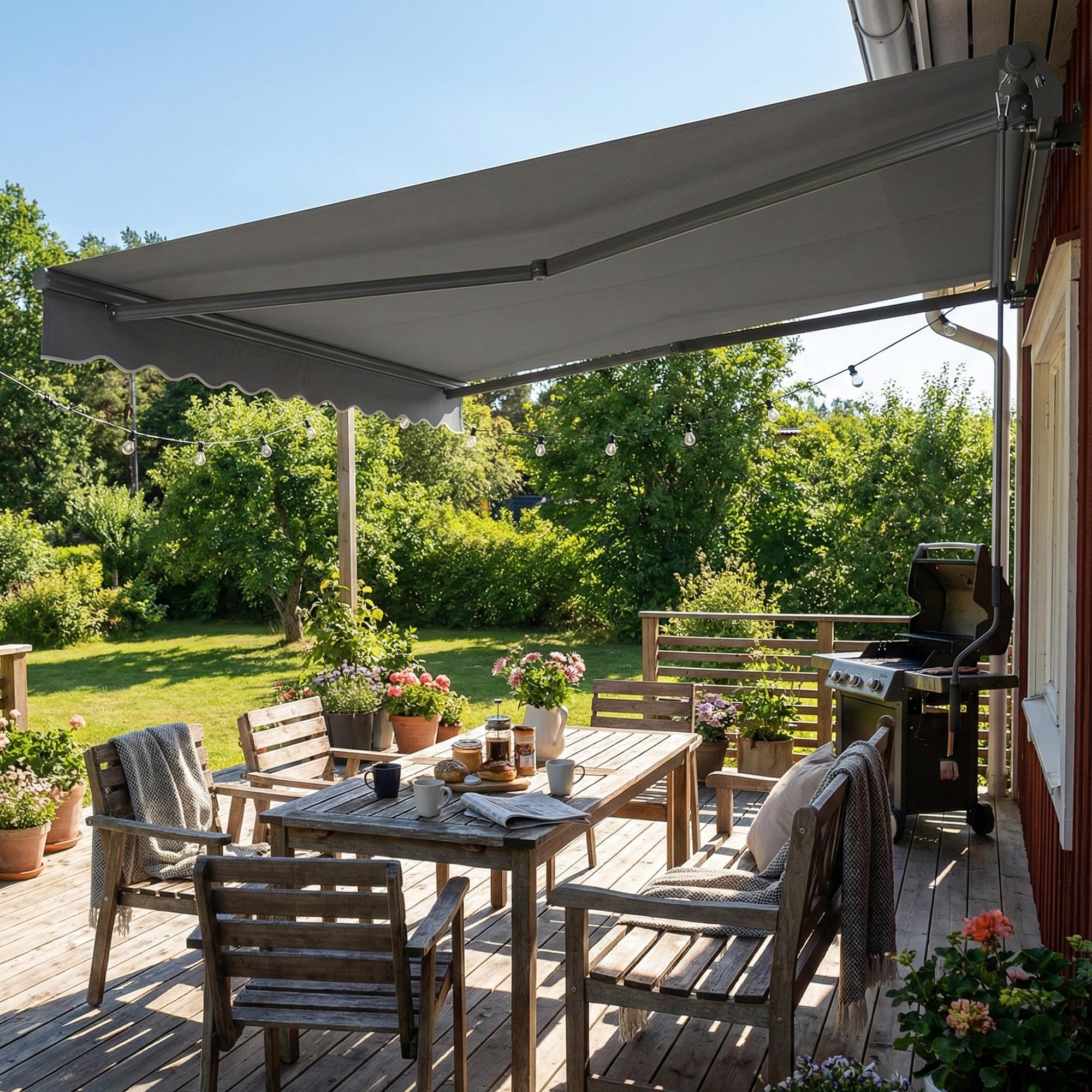 Outsunny Store banne Manuel 3,5x3m, auvent rétractable Inclinaison réglable, manivelle, Aluminium et Polyester 280 g/m² Protection UV résistance à l'eau, pour Patio, Balcon, terrasse, Gris foncé
