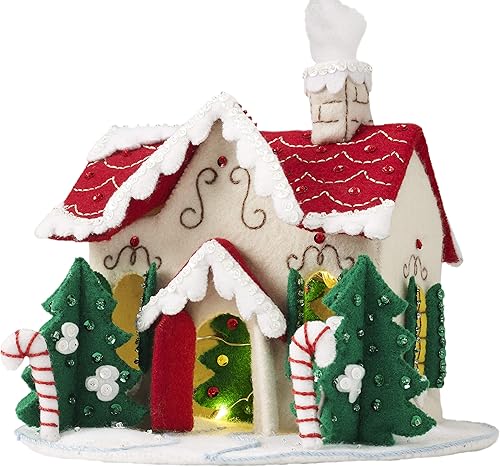Bucilla Kit de apliques de fieltro para casa de pueblo de Navidad