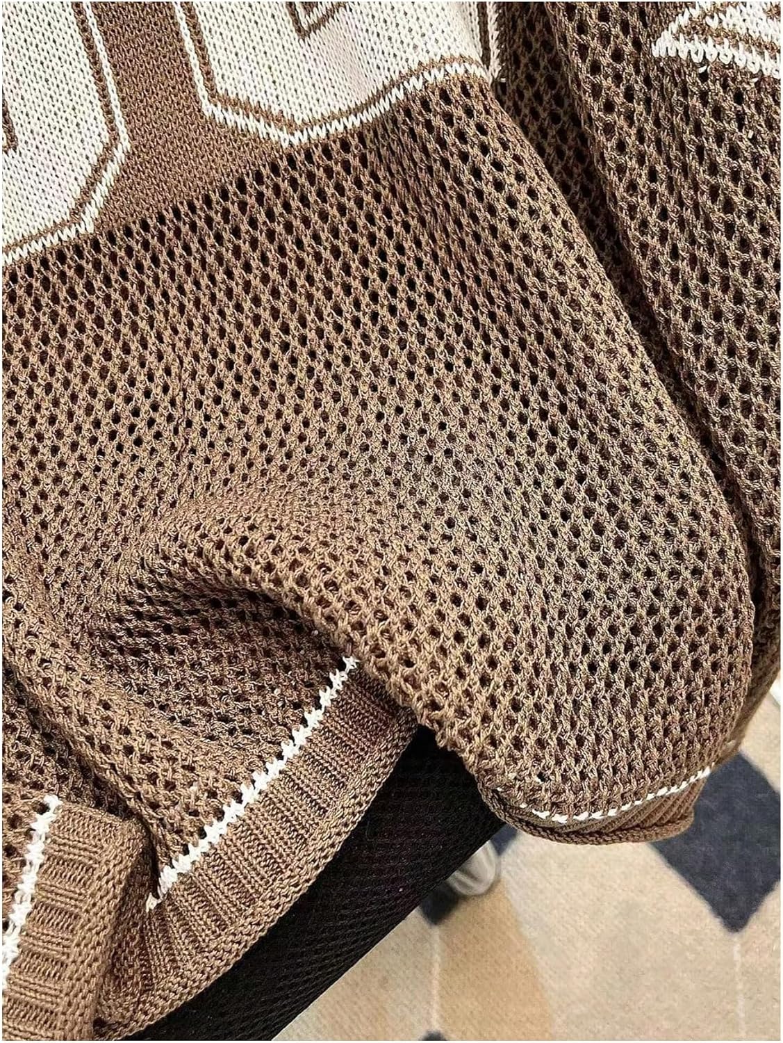 Floerns Women's Oversize Number Sweater Casual Hollow Out V Neck Street Pullover Top - Image 5