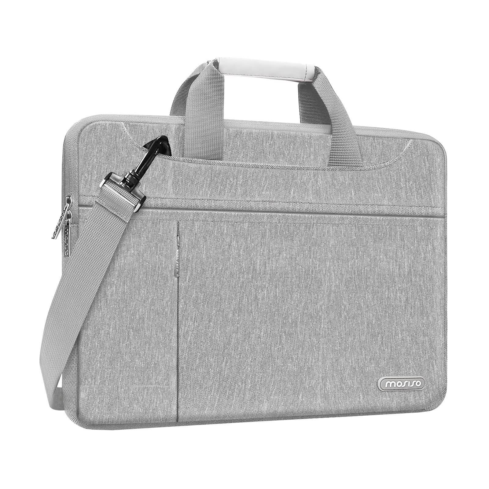 MOSISO 360 Protective Laptop Shoulder Bag Compatible with MacBook Air 15 inch M2 A2941 2023/Pro 16 2023-2019,15-15.6 inch Notebook with Front Horizontal&Vertical Pockets&Fix Handle&Belt, Gray
