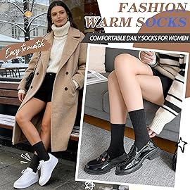 ProEtrade Merino Wool Socks Thermal Warm Winter Thick Hiking Boot Cabin Crew Cozy for Women Ladies Gift Stocking Stuffer Work Comfy Socks 5 Pack (Black Color) One Size