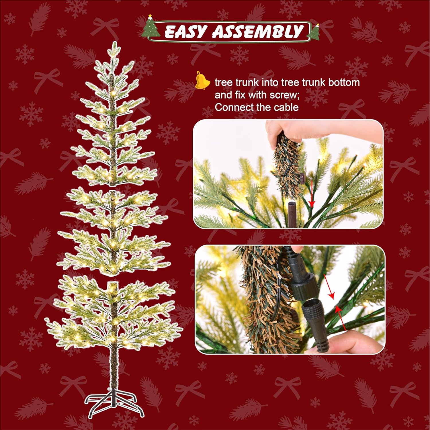 Lightshare 7.5FT 180L Warm White Evergreen Pine Needle Tree, Pencil Christmas Tree Lighted Pyramid Design with Ornaments, Remote Control & Dimmable, Artificial Christmas Holiday Decoration