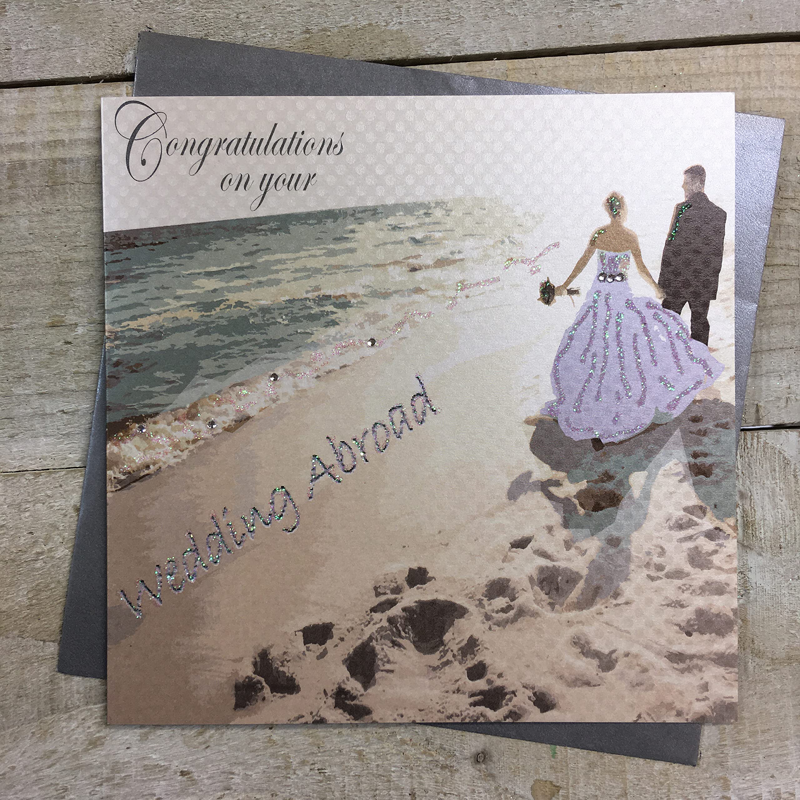 Congratulations on your Wedding Abroad handmade wedding Card Bride & Groom Beach