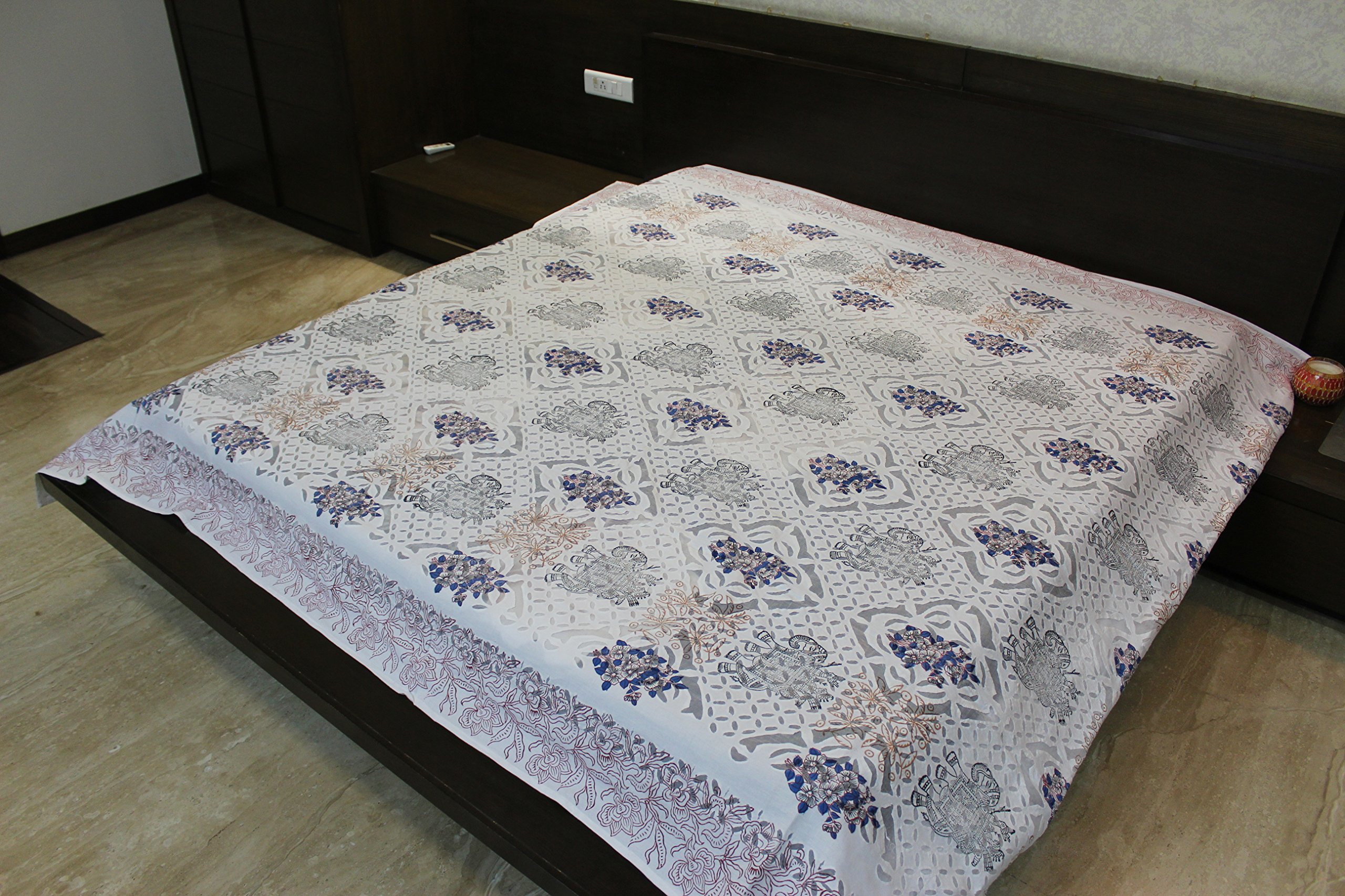 Mango Gifts Premium Hand Made Applique Bedding Hand Made Cut-Work Bedspread White Color Size 88" X 106" Inches Approx, 100% Cotton.-image-16