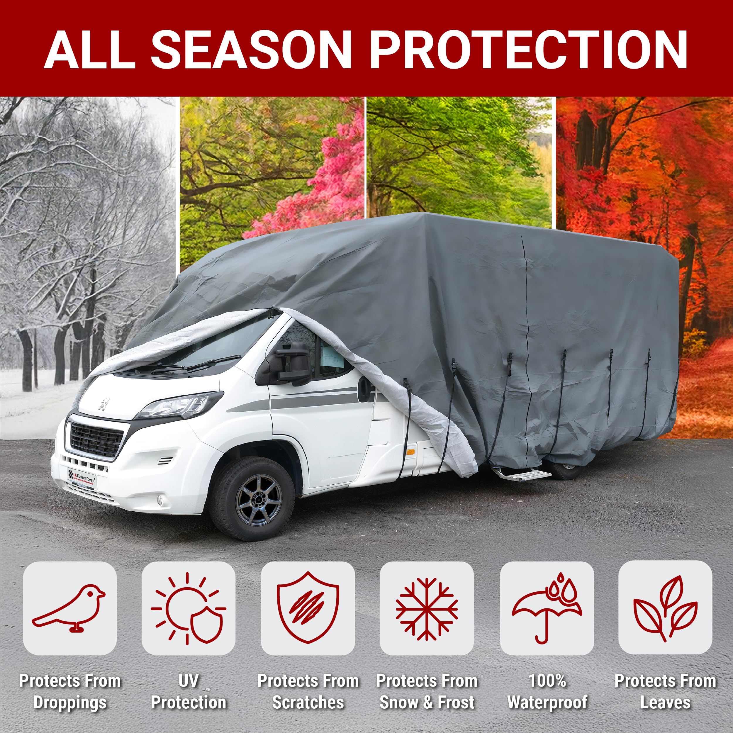 UK Custom Covers MC860GREYAD4 - Funda impermeable para autocaravana de 4 capas, color gris, tamaño 5,7-6,1 m
