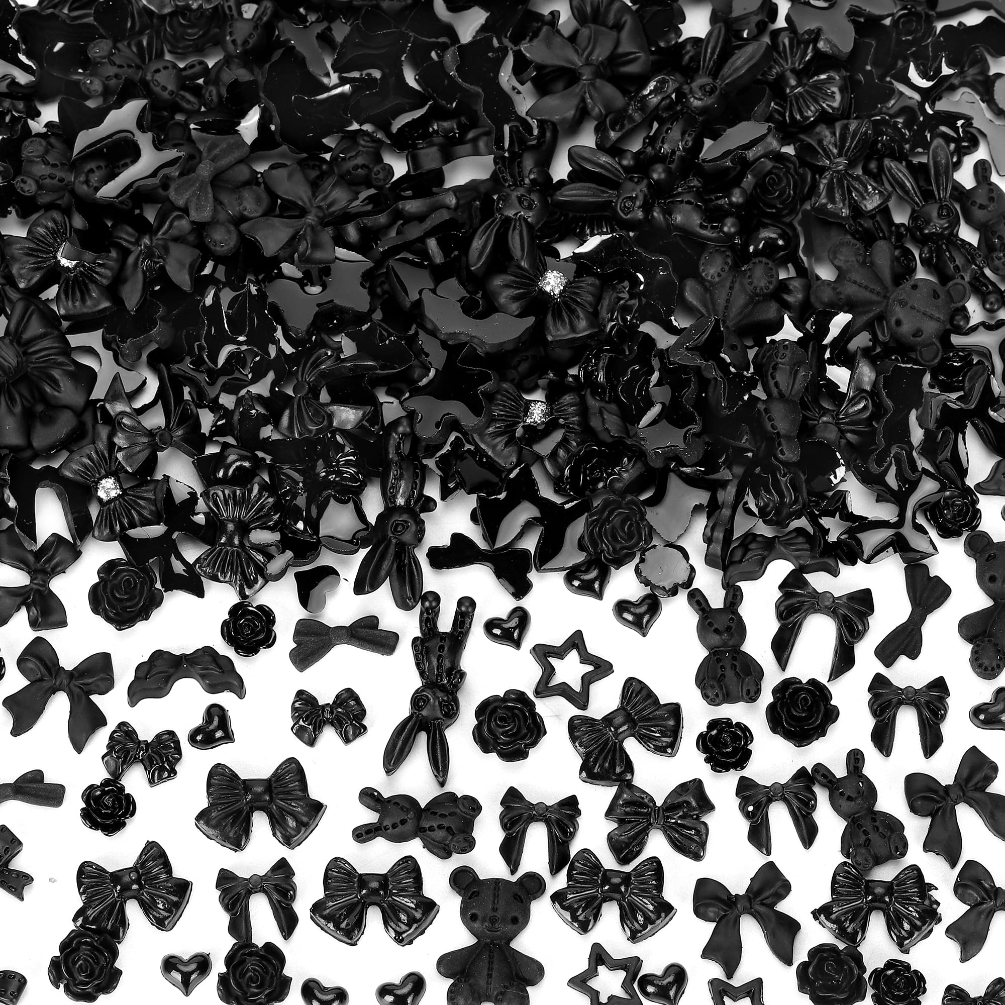COOSLIM 110 Pieces 3D Nail Charms for Acrylic Nails, Black Camellia Rose Flower Bowknot Heart Bear Rabbit Star Charms for Nail Art Designs DIY Accessories Craft 1