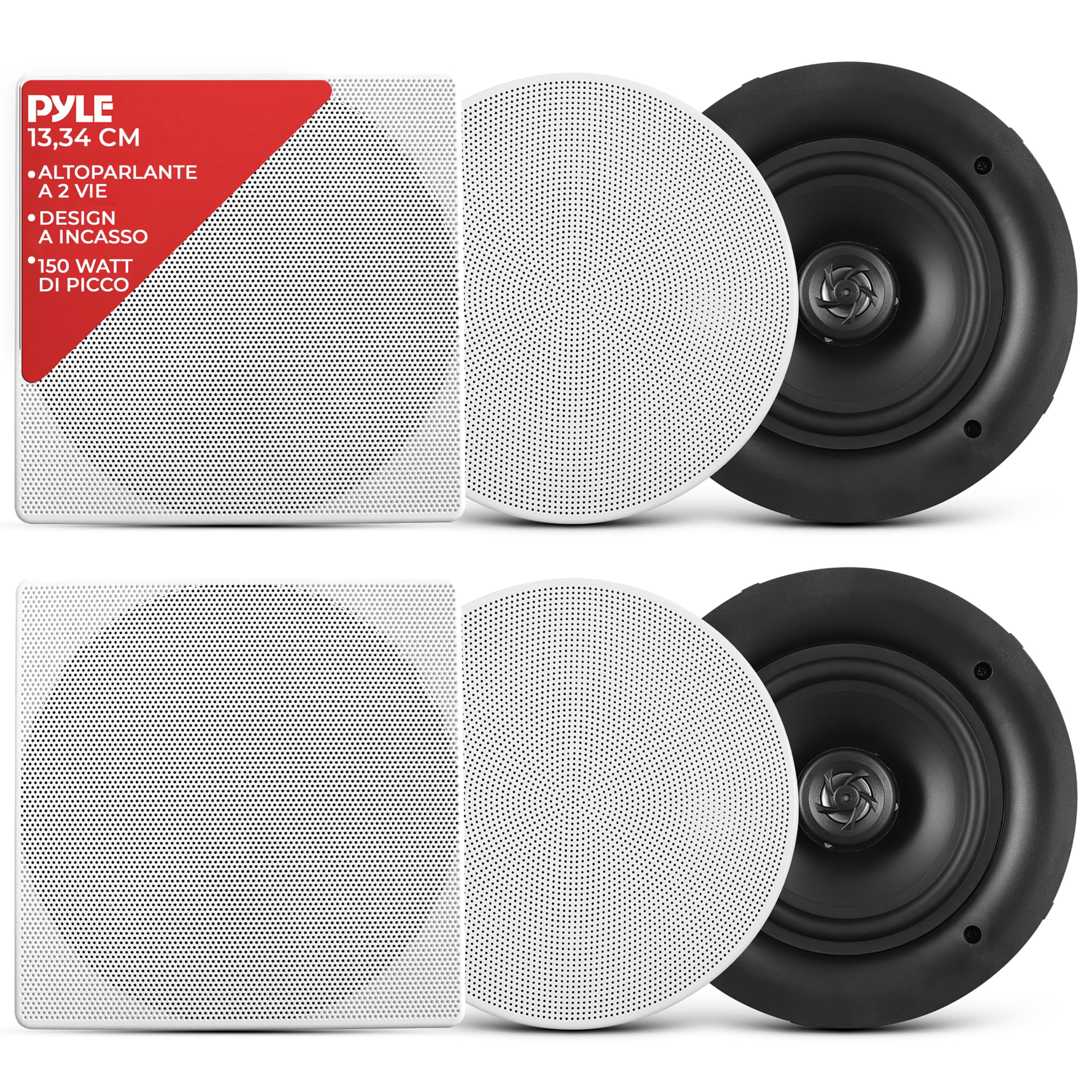 Pyle Altoparlanti Casse da Incasso 13,33 cm a 2 Vie 150 Watt 8 Ohm Bianco