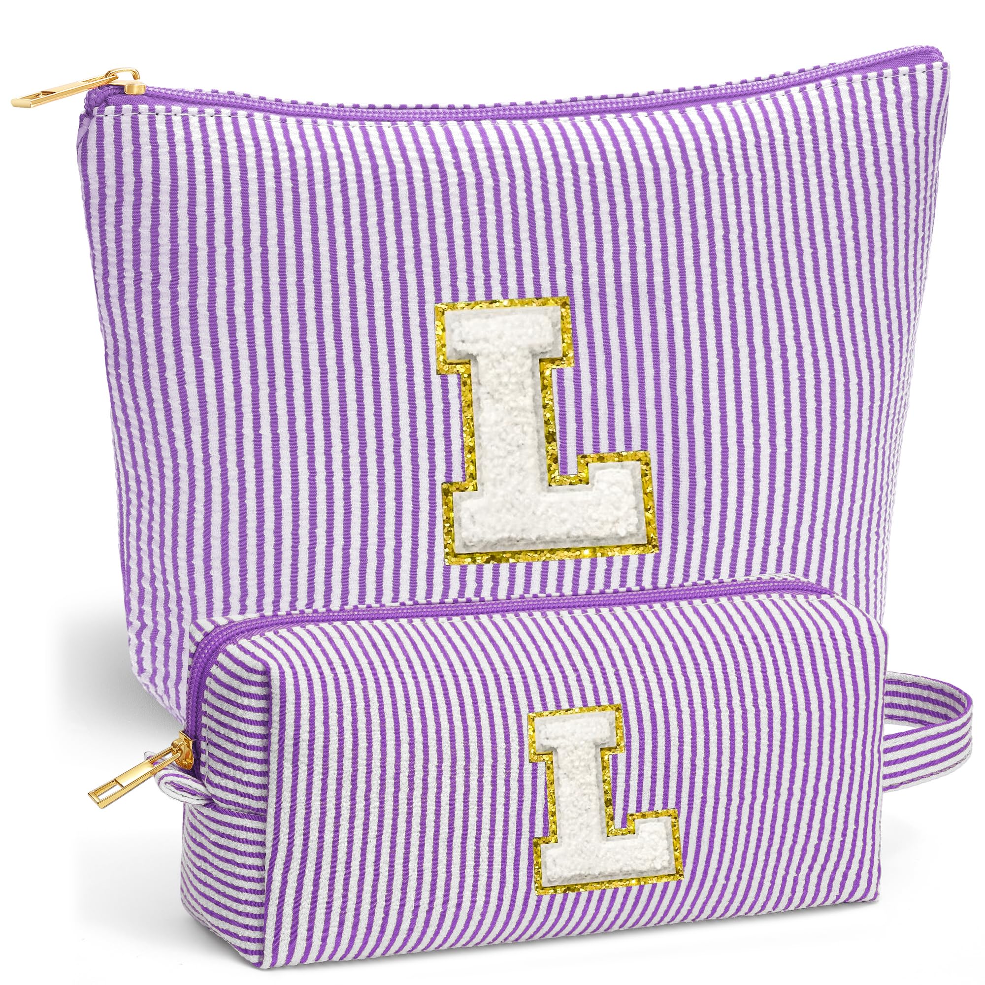 Fohufo Travel Makeup Bag Organizer - Travel Essentials, Initial Travel Toiletry Bag with Zipper | Small Makeup Bag for Purse Cute Purple Stuff