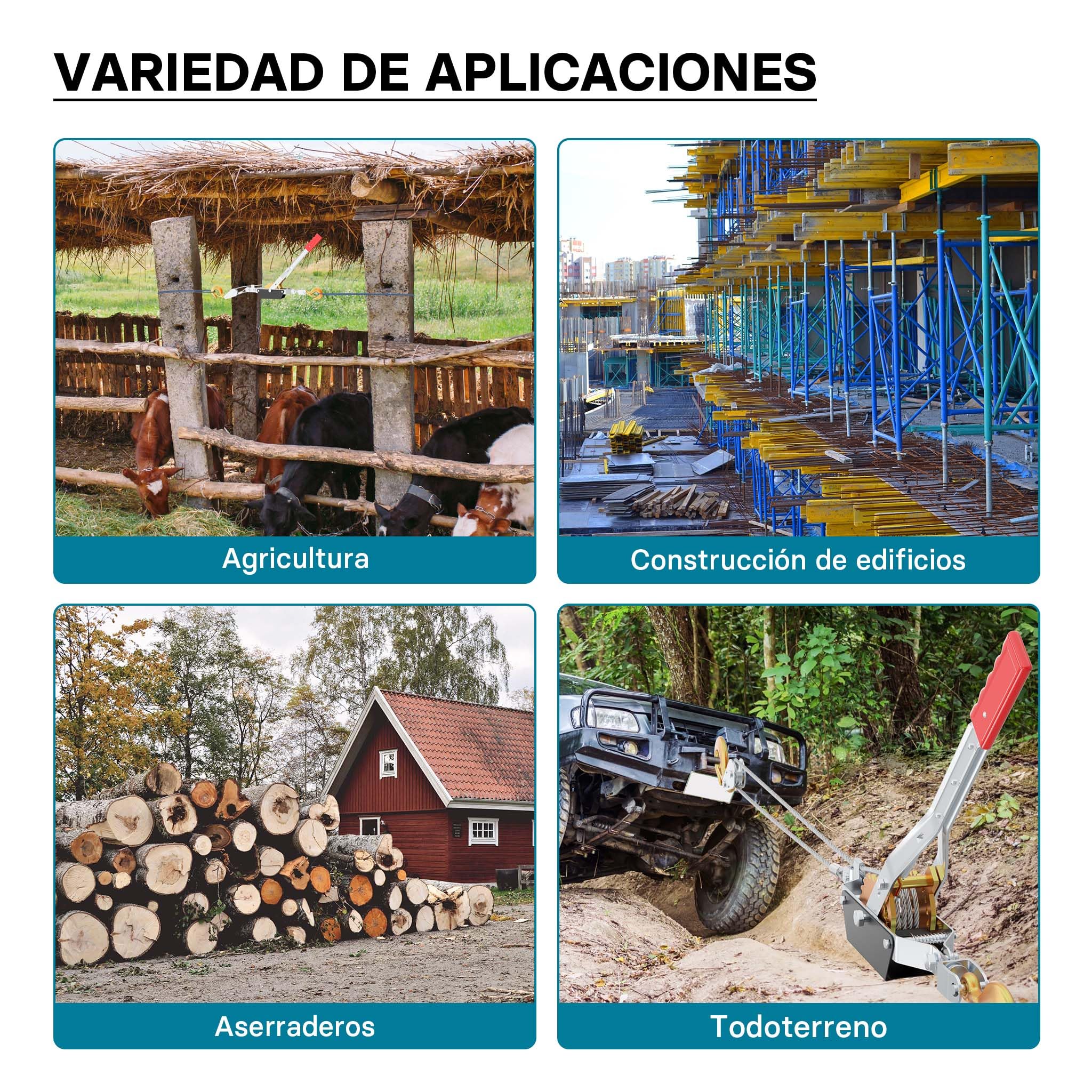 Cabrestante Manual 4000kg 3 m cable palanca tracción 2 ganchos arrastre portátil
