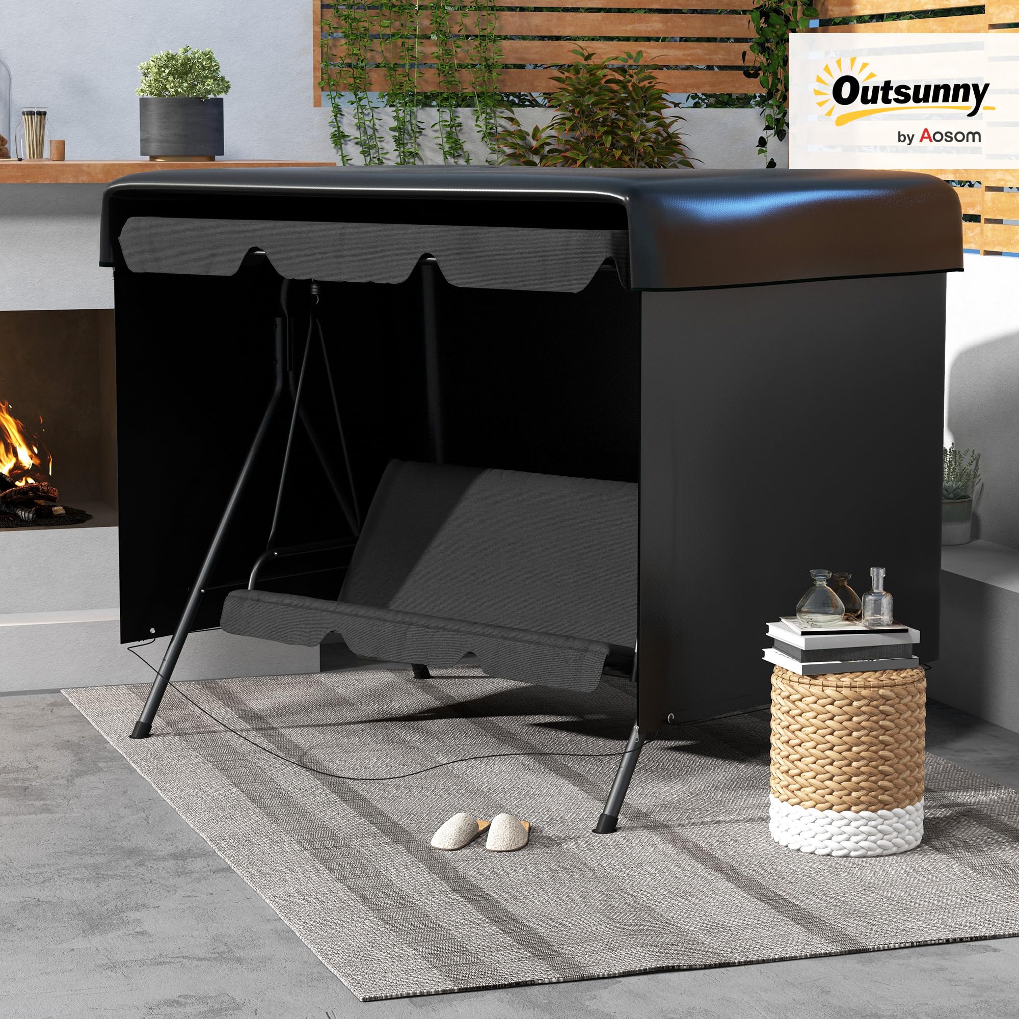Outsunny Hollywoodschaukel Abdeckung 3 Sitzer, Wasserdicht Winterfest Schutzhülle für Gartenschaukel, Winddicht UV-Beständig Abdeckplane für Gartenmöbel, Hängesessel, 215 x 155 x 150 cm Schwarz