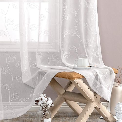 Miniatura 4 de Topick cortinas con hortensias bordadas para sala de estar, con ojales