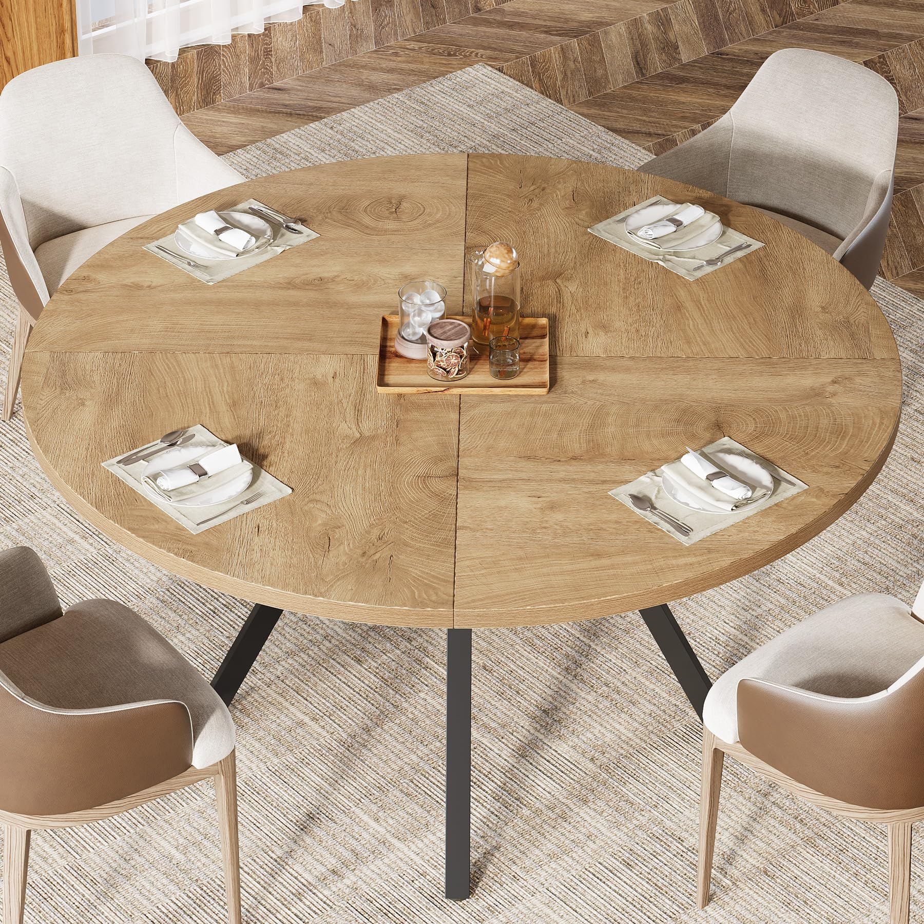 Tribesigns Table à manger ronde de 120 cm pour 4 personnes avec pied en