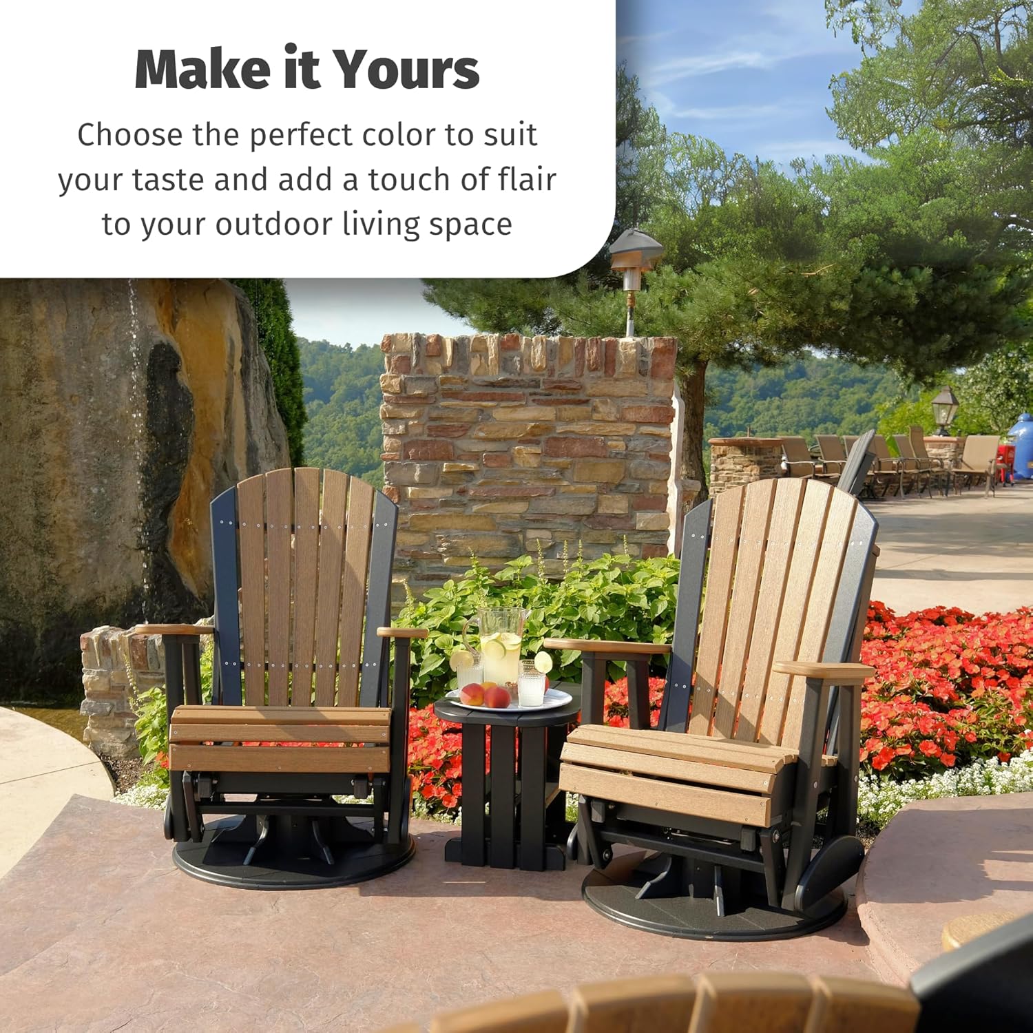 LuxCraft 2' Adirondack Outdoor Swivel Glider Chair, Patio Gliding Rocker, Swiveling Glider Rocking Chair for Outside (Aruba Blue & White)