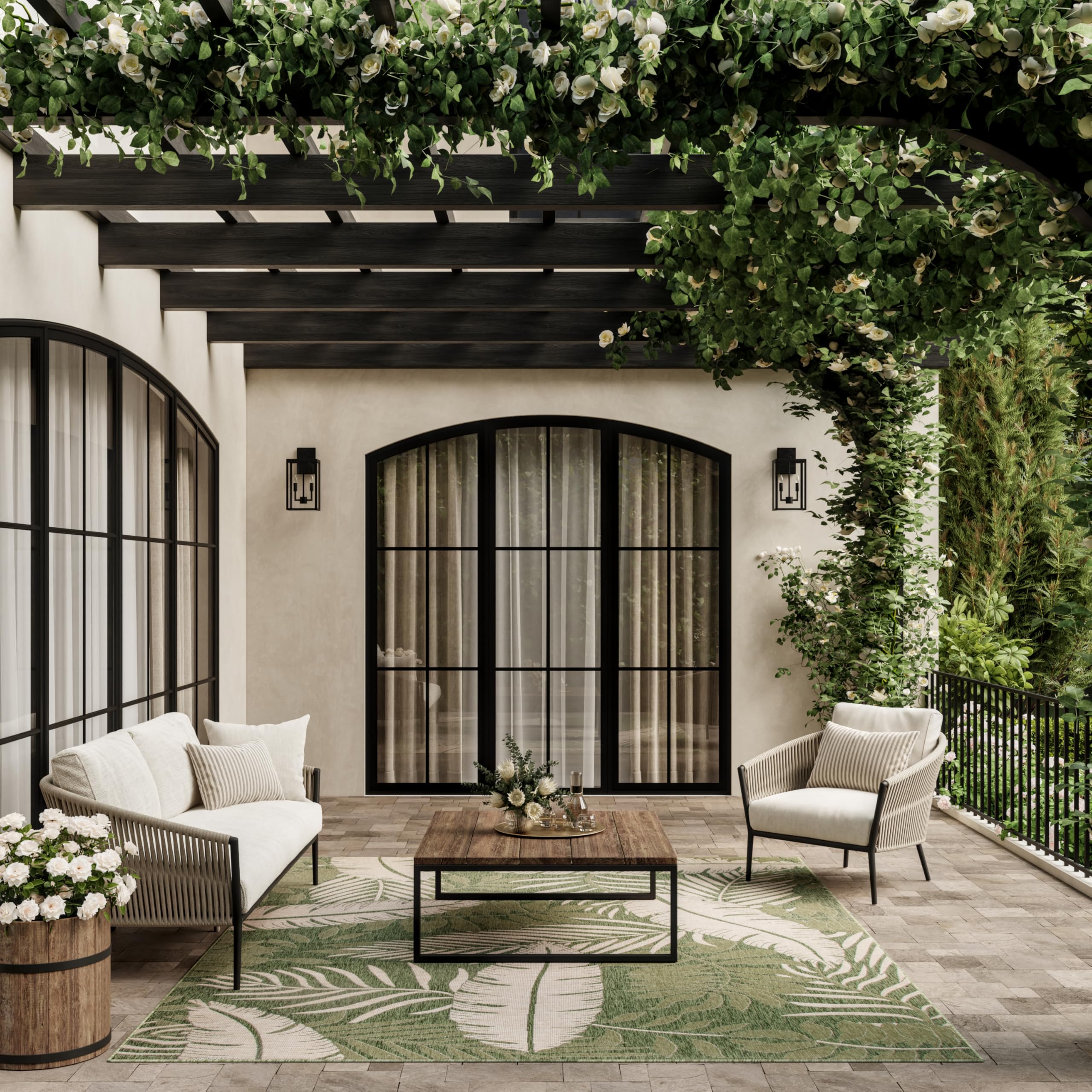 Nourison Home Garden Oasis Green Ivory 9' x 12' Area Rug - Easy Clean, Non Shedding, Bed Room, Living Room, Dining Room, Kitchen (9' x 12')