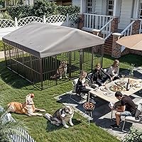 Vista 8 de Perrera grande para perros exterior de 10 x 10 pies, jaula resistente con puerta de alimentación, corrida de perro al aire libre con techo
