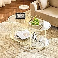 Vista 27 de VINGLI Mesa de Centro de Vidrio, Mesa de Centro Redonda de 25.6", Mesas de Centro de Vidrio Transparente para Sala de Estar, Mesa de Centro de 2