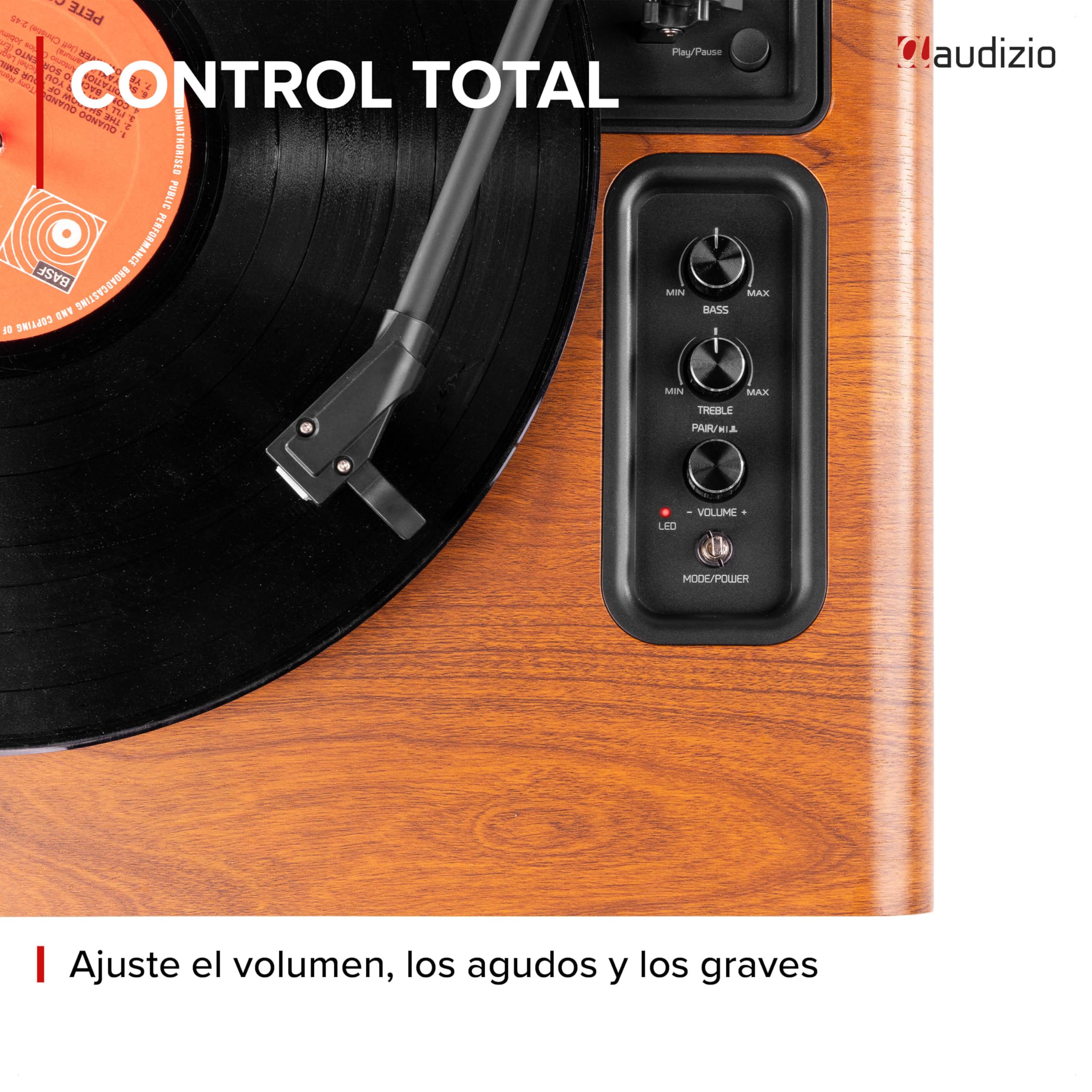 Audizio Laredo - Tocadiscos con BT portátil + Maleta RC37 marrón Oscuro | Bluetooth incorporado, diseño portátil y cápsula Audio Technica, sonido estéreo, para tu salón de estilo retro clásico