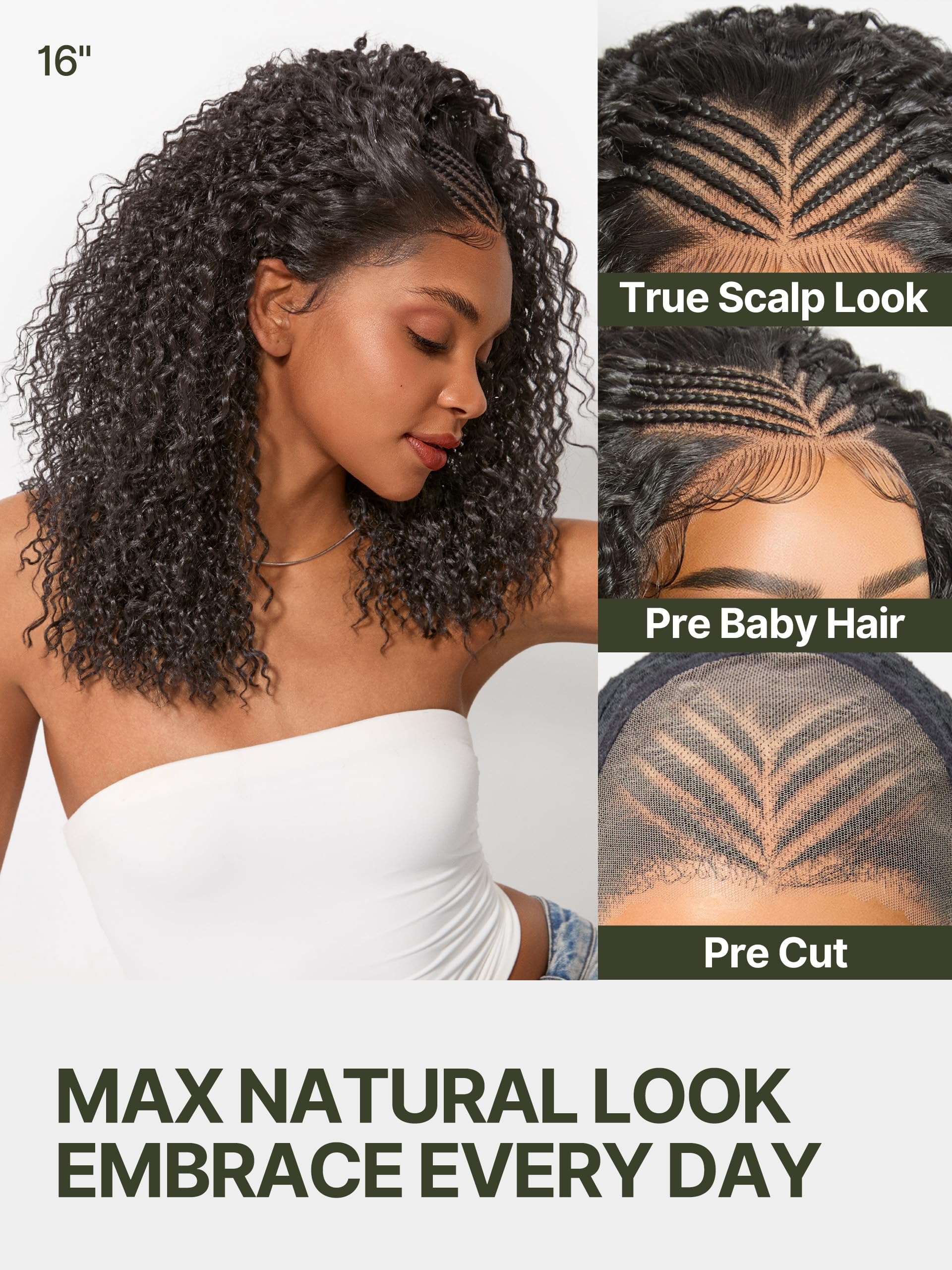 Frodio 13x4 Lace Frontal Braided Wig, Veralux Fiber-Human Hair Blend, Glueless