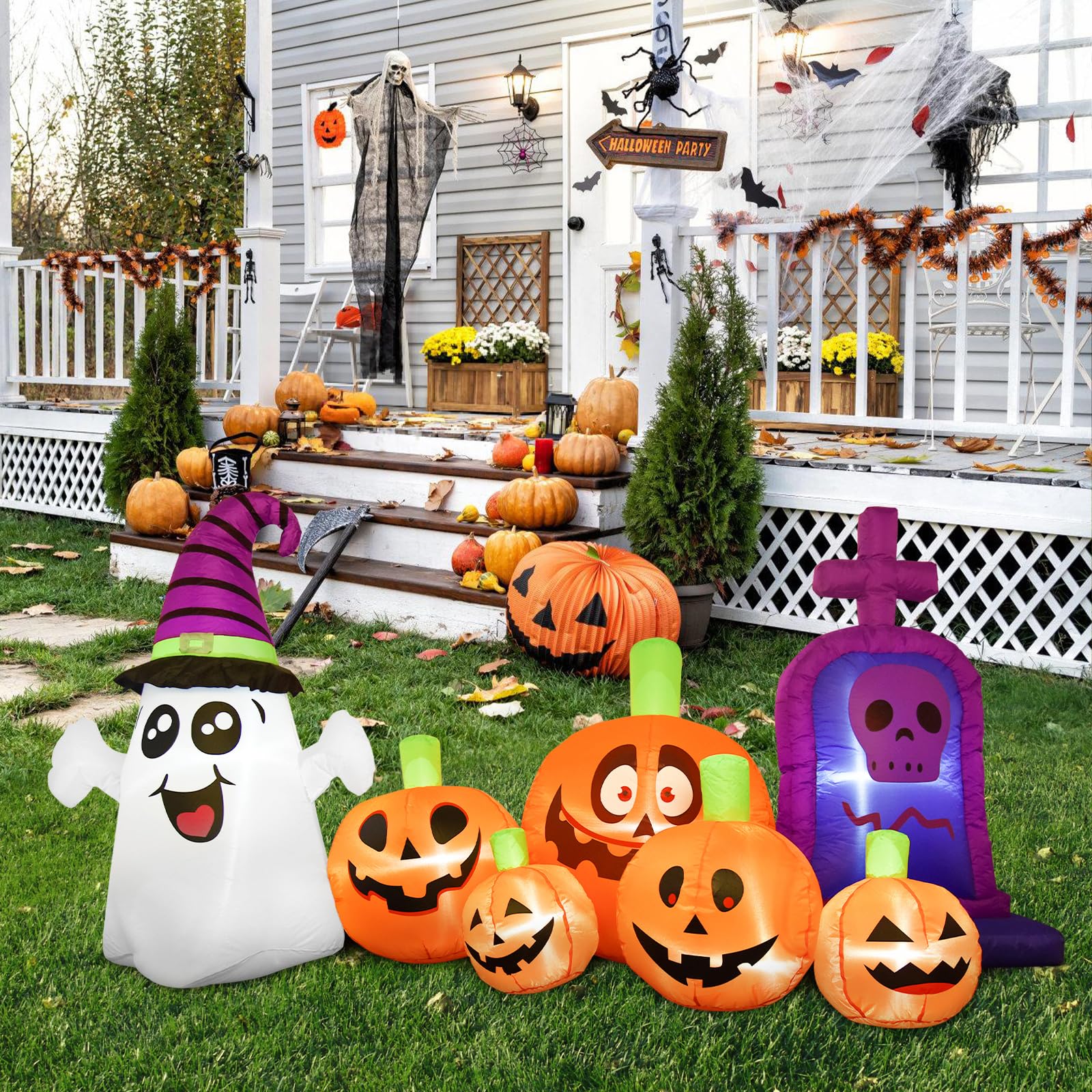 8FT Halloween pompoen opblaasbare decoratie, met geïntegreerde leds, opblaasbare decoraties, trick of behandelingen, Halloween-accessoires voor tuin, gazon, feest