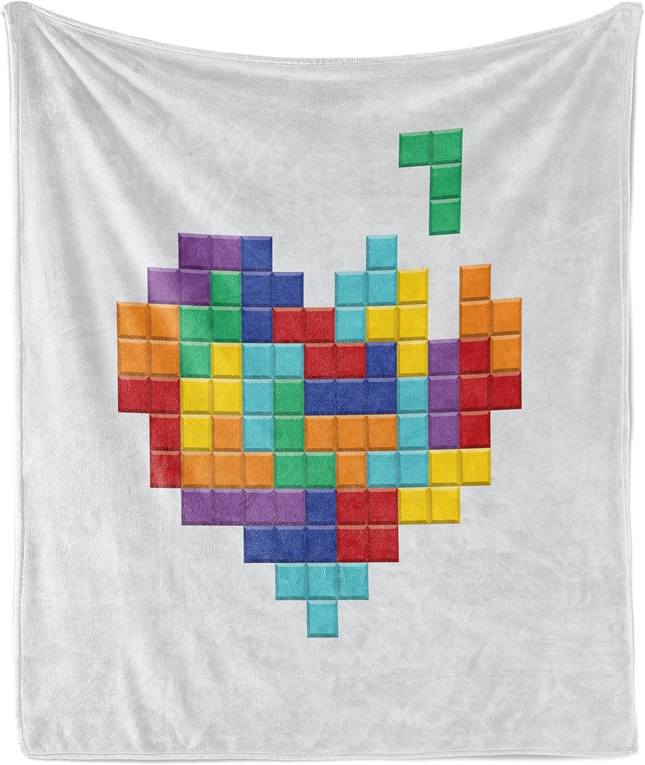 Lunarable 90s Throw Blanket, Video Game Colorful Heart Valentines Day Happy Valentine Celebration Joy Love Print, Flannel Fleece Accent Piece Soft Couch Cover for Adults, 50" x 60", Multicolor