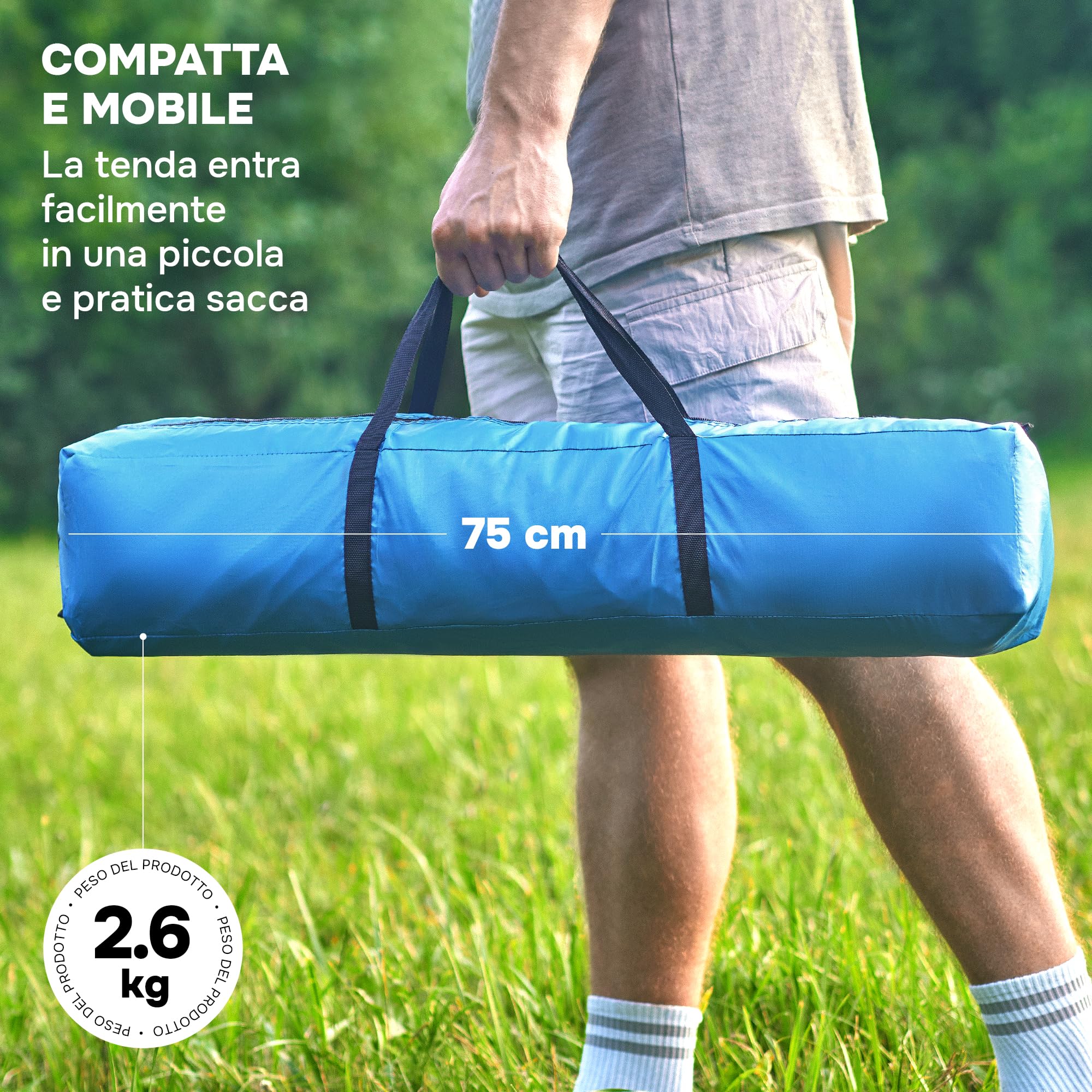 Tenda Campeggio - Ultraleggera Tenda Campeggio - Antivento Tenda 2-3 Persone - Automatica Tenda Familiare - Pop Up Tenda da Spiaggia - Grande Tenda Antivento - Blu