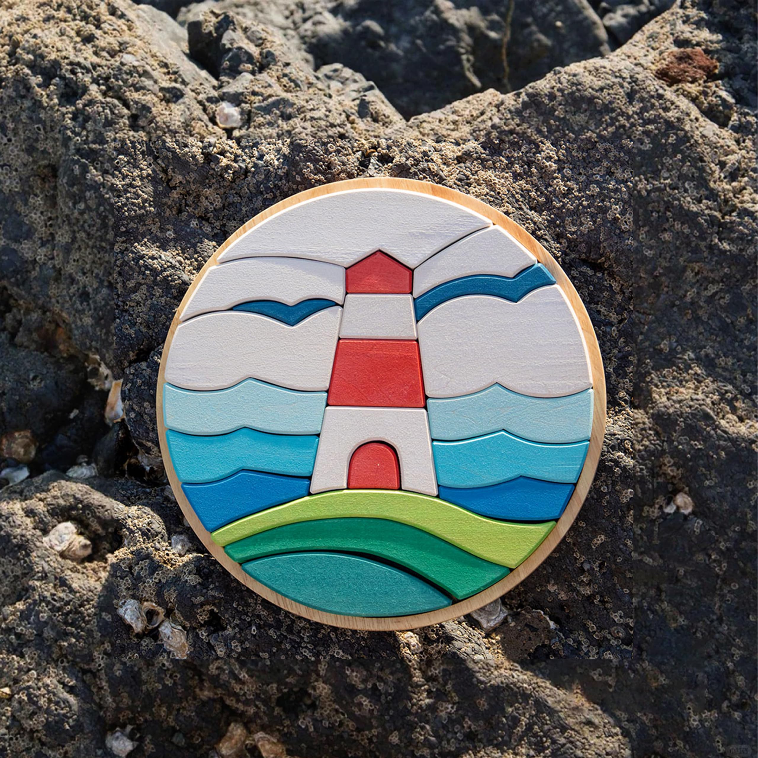 AVDAR Wooden Puzzles for Toddlers 2-4, Lighthouse Puzzle Block Set with Storage Tray, Wooden Stacking Building Block for Kids Ages 3-5