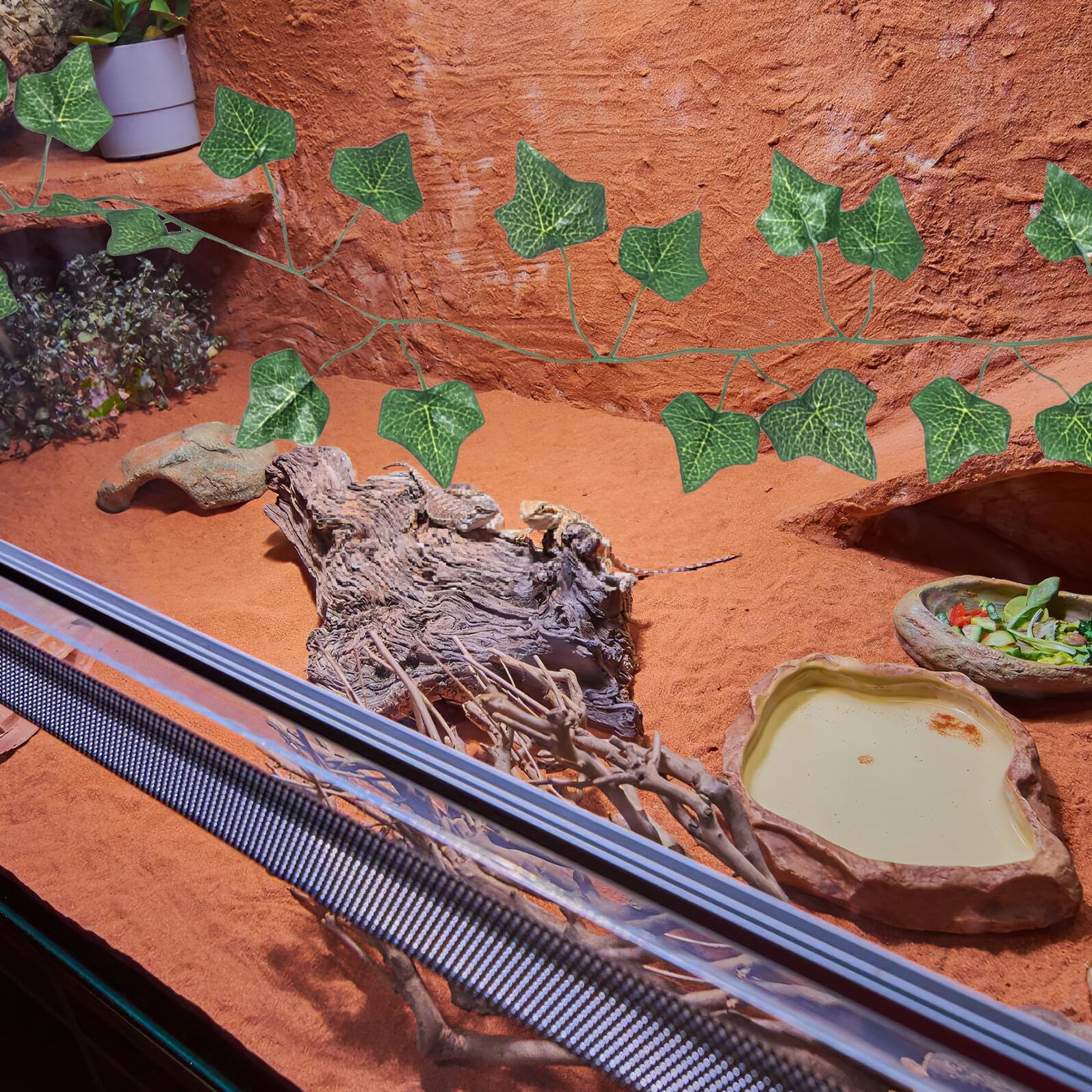 Puente de Madera para Lagartos 4 Piezas Hamaca Triangular, Enredaderas de Musgo y Decoración Herbal, Accesorio de Terrario para Reptiles, Escalera y Decoración para Tanque