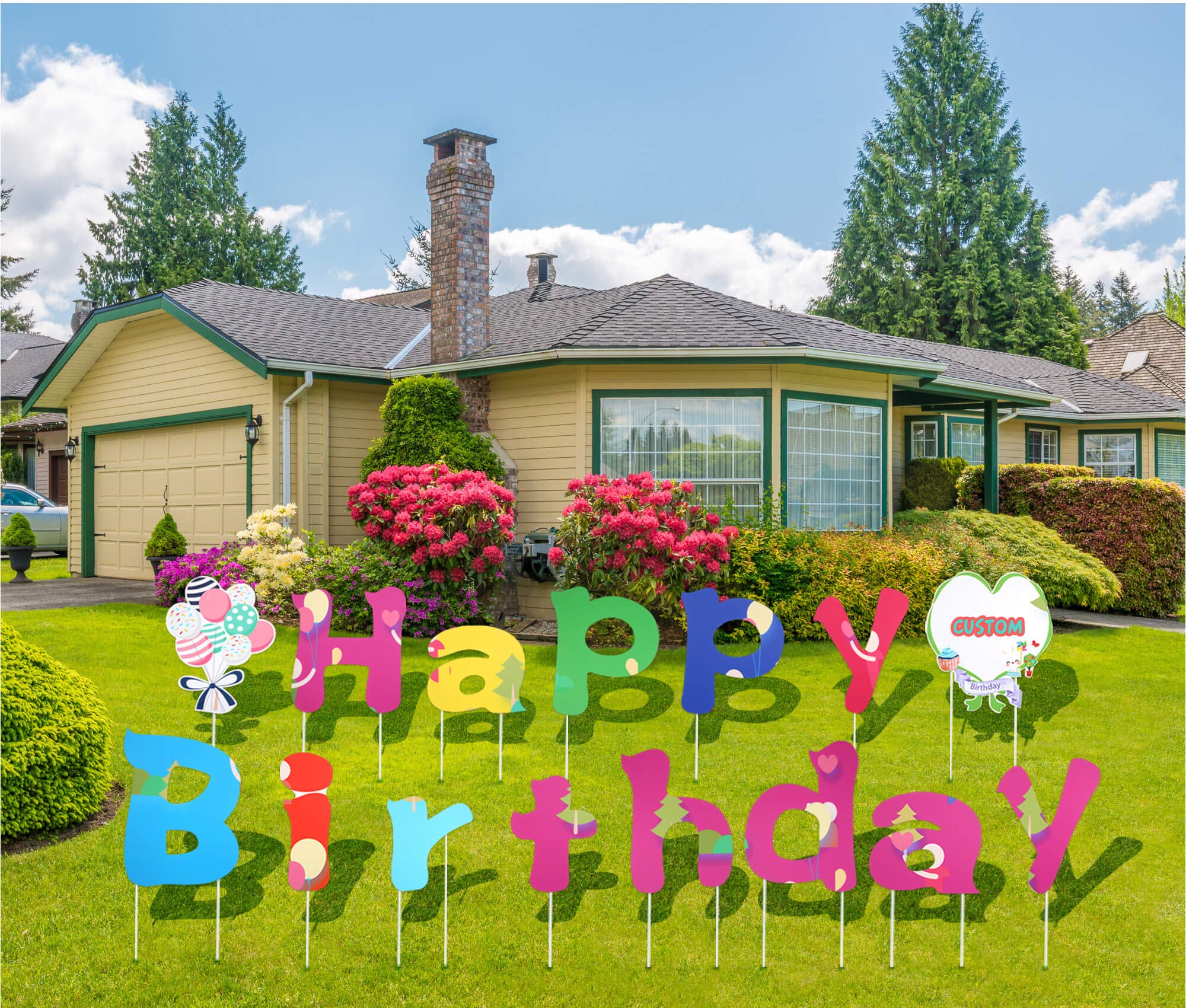 WATINC Set Of Happy Birthday Yard Signs With Plastic Stakes Birthday