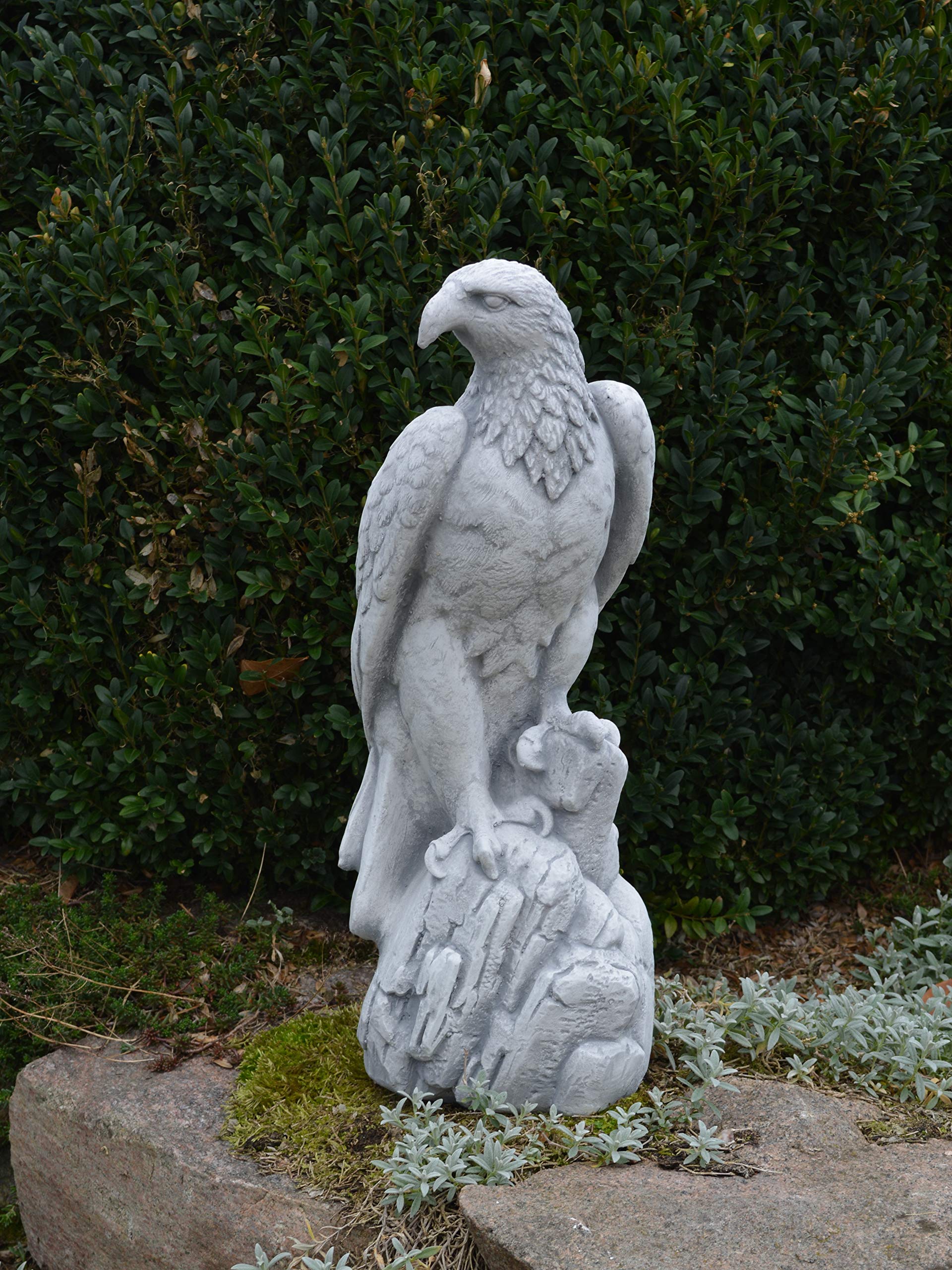 gartendekoparadies.de Mächtiger Adler Steinfigur aus Steinguss, Grau, H. 50 cm, 14 kg, Frostsicher für Außenbereich