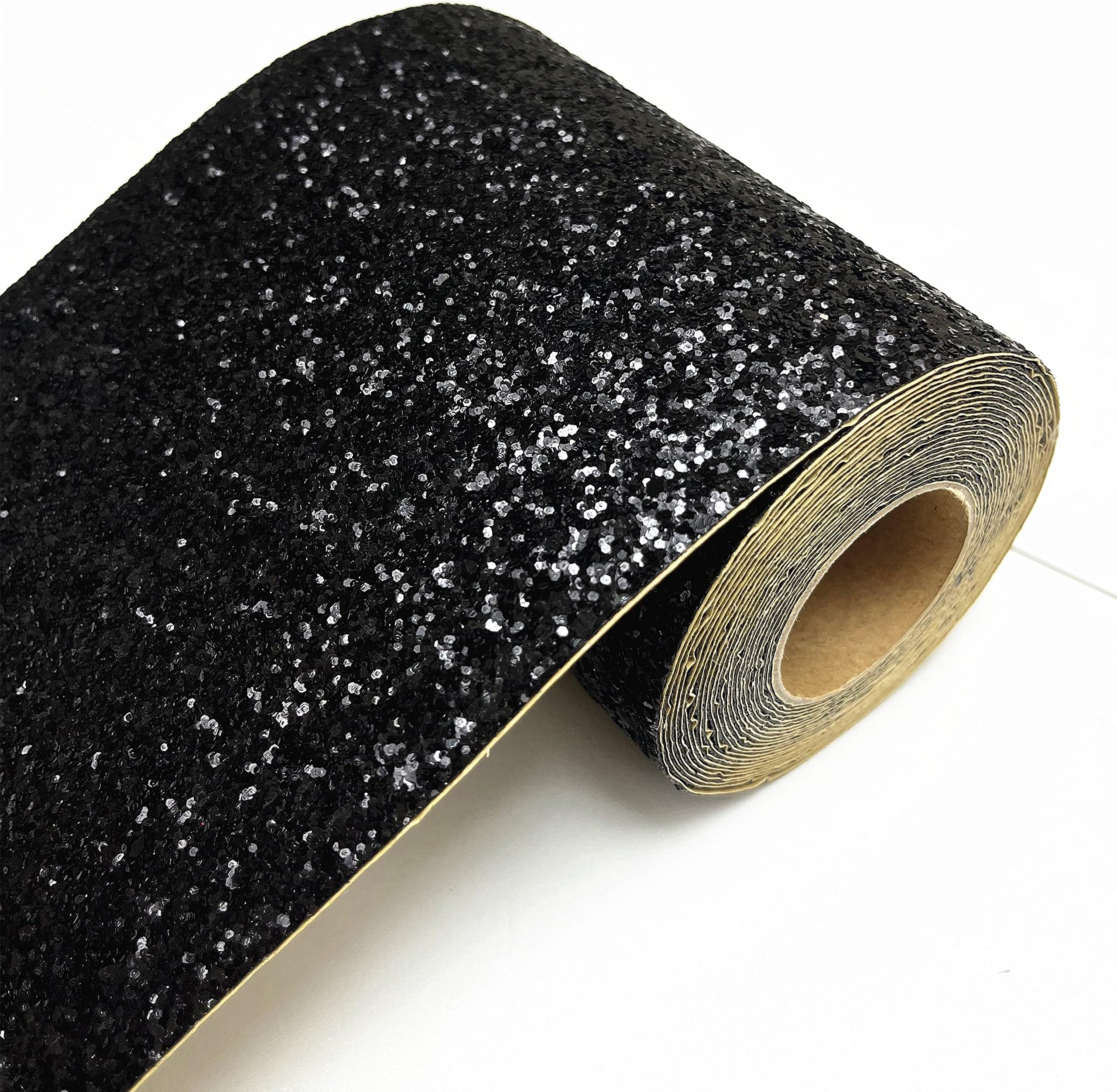 Black Chunky Glitter Wallpaper Border,Peel and Stick Glitter Wall Border (13cm x 5 Meters, Black)