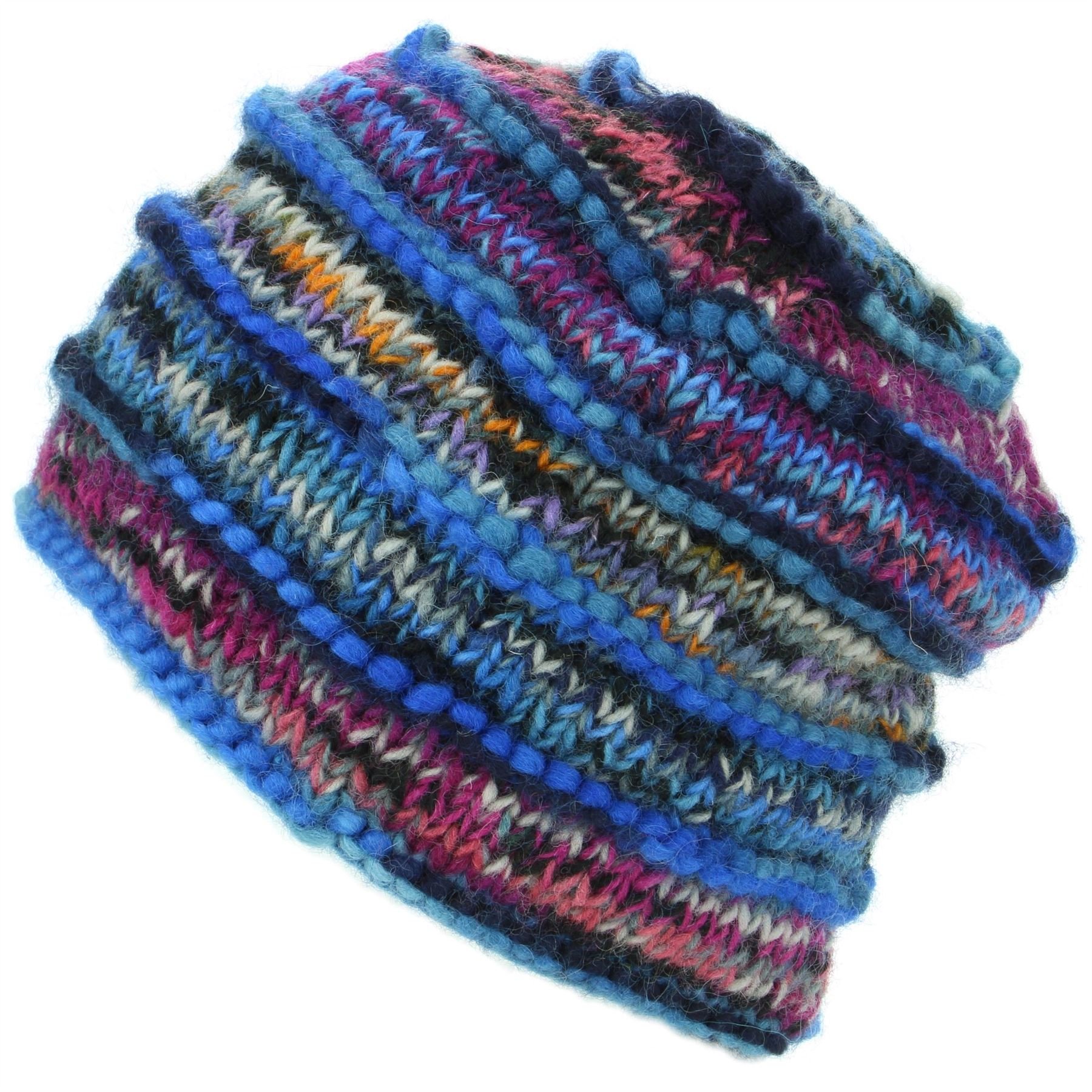 Loudelephant Electric Blue Chunky Ribbed Wool Knit Beanie Hat With Space Dye Design